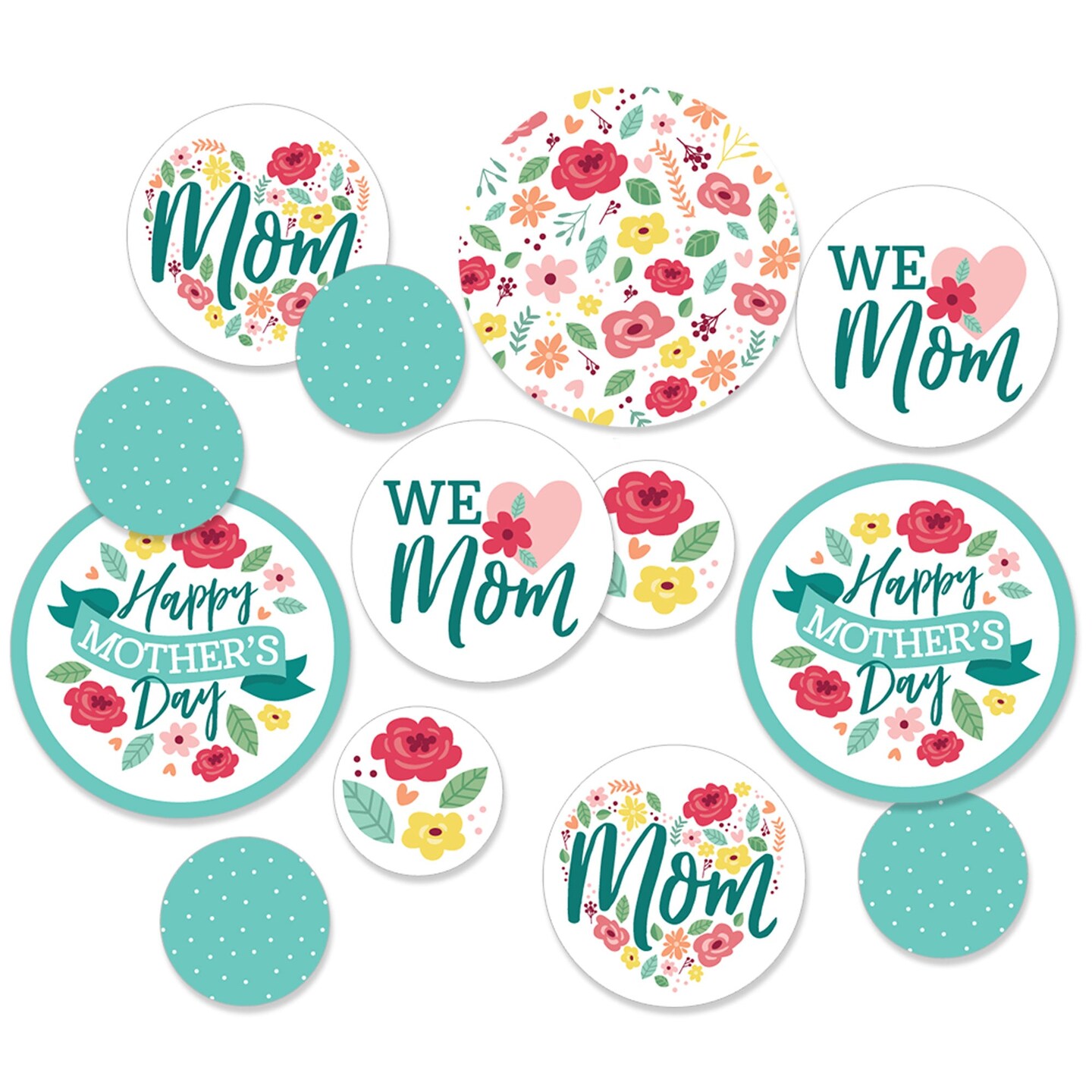 Big Dot of Happiness Colorful Floral Happy Mother&#x27;s Day - We Love Mom Party Giant Circle Confetti - Party Decorations - Large Confetti 27 Count