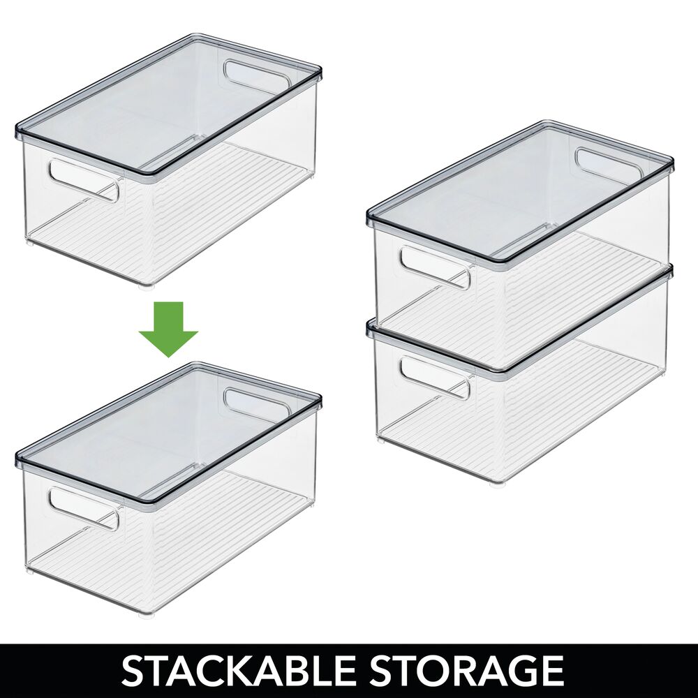 mDesign Plastic Storage Bin, Lid for Home, Office Desk Workspace