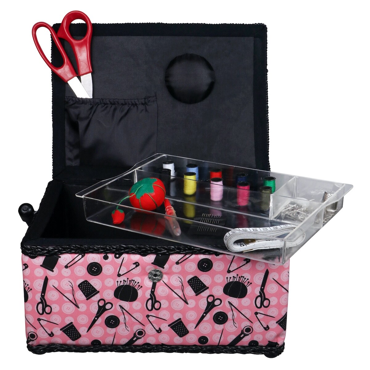 SINGER® Pink & Black Notions Pattern Sewing Basket Kit