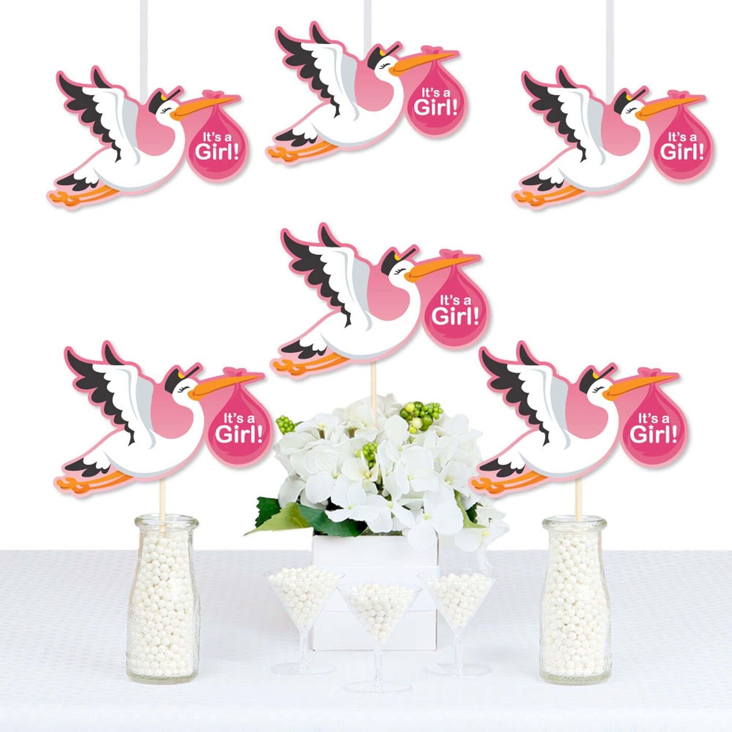 Big Dot of Happiness Girl Special Delivery - Decorations DIY Pink It's a Girl Stork Baby Shower Party Essentials - Set of 20