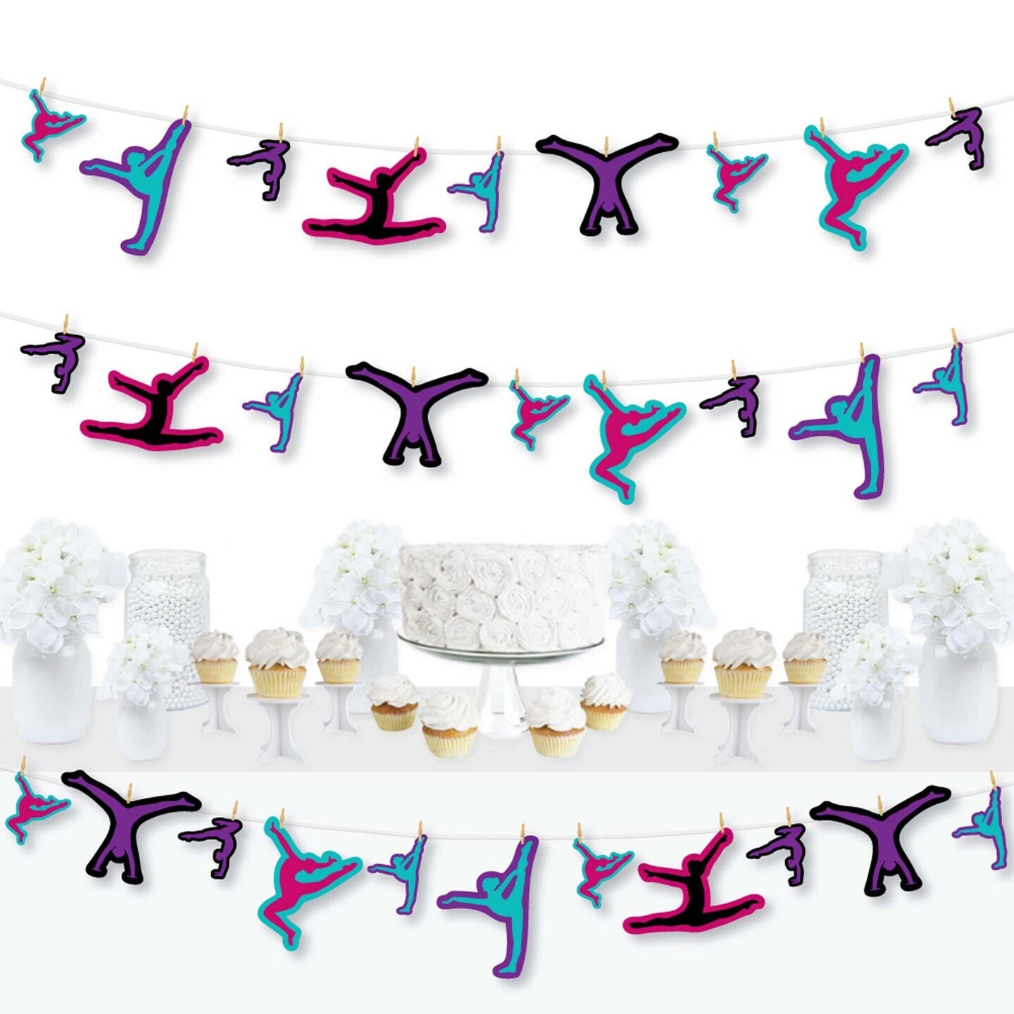 Big Dot of Happiness Tumble, Flip and Twirl - Gymnastics - Birthday Party or Gymnast Party DIY Decorations - Clothespin Garland Banner - 44 Pieces