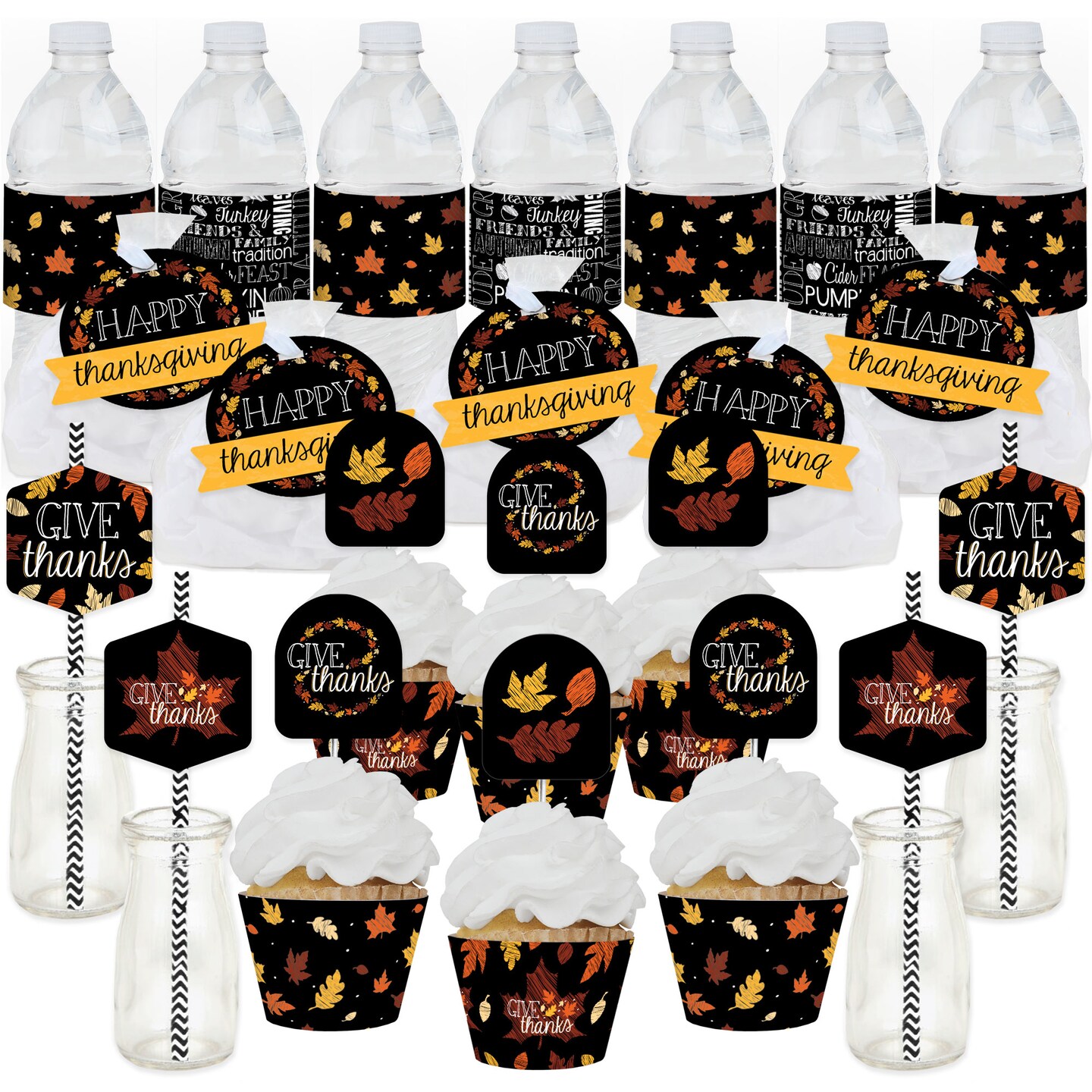 Big Dot of Happiness Give Thanks - Thanksgiving Party Favors and Cupcake Kit - Fabulous Favor Party Pack - 100 Pieces
