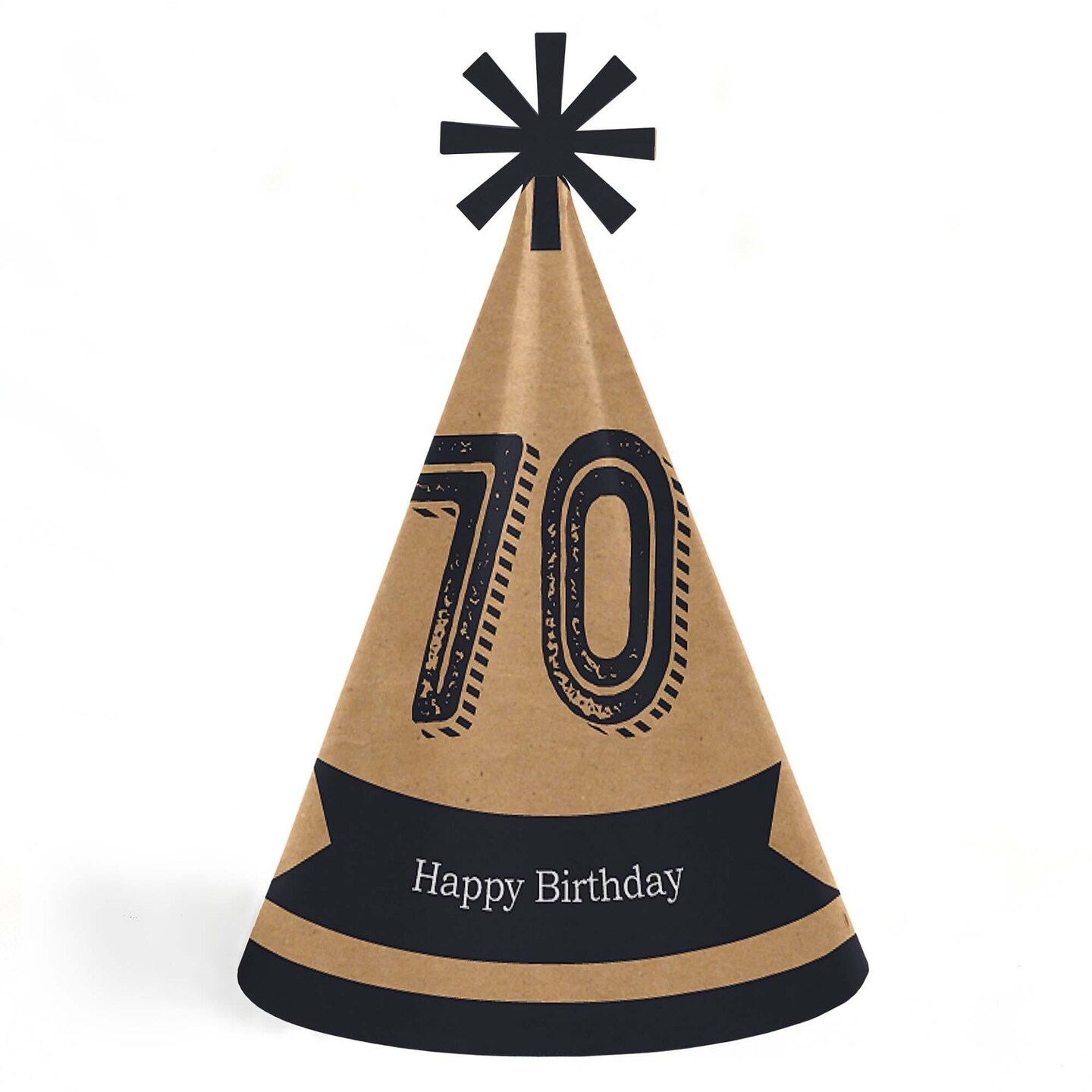Big Dot of Happiness 70th Milestone Birthday - Cone Happy Birthday Party Hats for Adults - Set of 8 (Standard Size)