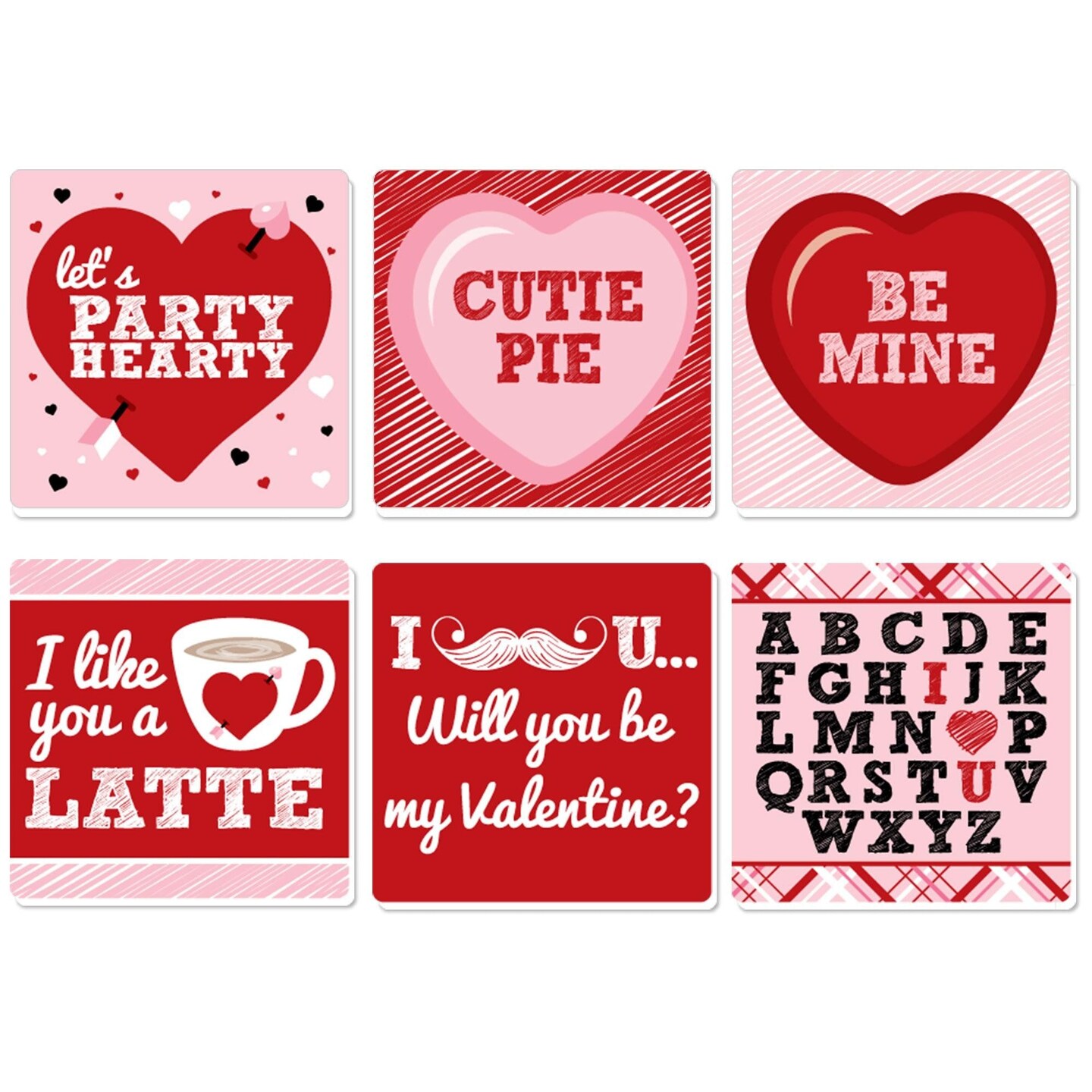 Big Dot of Happiness Conversation Hearts - Funny Valentine&#x27;s Day Party Decorations - Drink Coasters - Set of 6