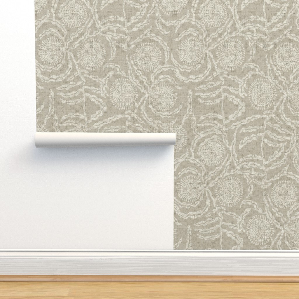 Vintage Floral Neutral Natural Linen Look Rustic Farmhouse Transitional French Botanical Vines Leaves Faux Texture Custom Removable Wallpaper by Spoonflower Peel & Stick Wallpaper 2FT Wide