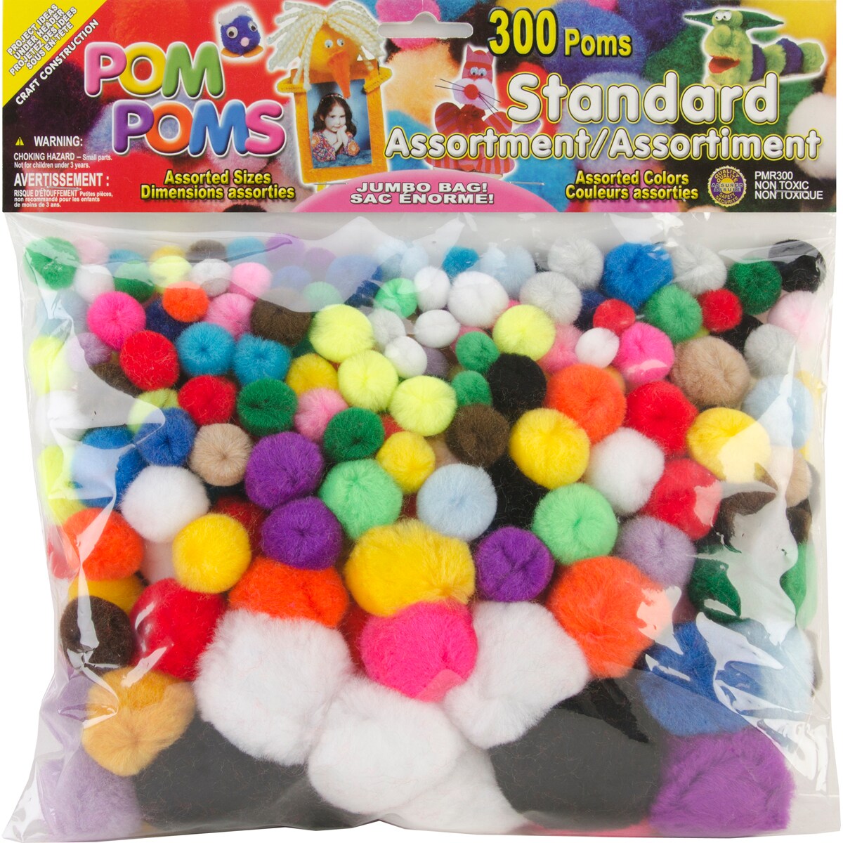 Pepperell Pom-Poms Assorted 300/Pkg-Standard
