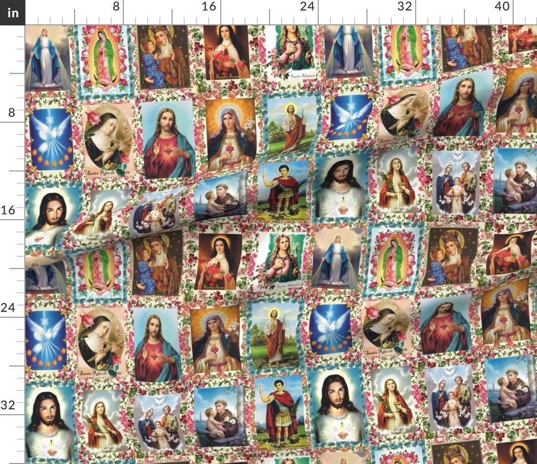 Petal Signature Cotton by the Yard or Fat Quarter Catholic Saints Religious Catholic Saints Collage Jesus Mary Custom Printed Fabric by Spoonflower