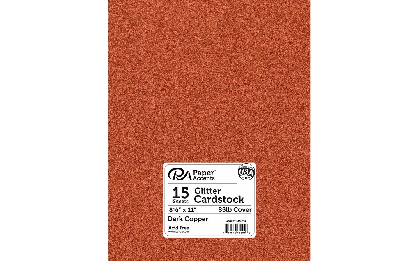 PA Paper Accents Glitter Cardstock 8.5" x 11" Dark Copper, 85lb colored cardstock paper for card making, scrapbooking, printing, quilling and crafts, 15 piece pack