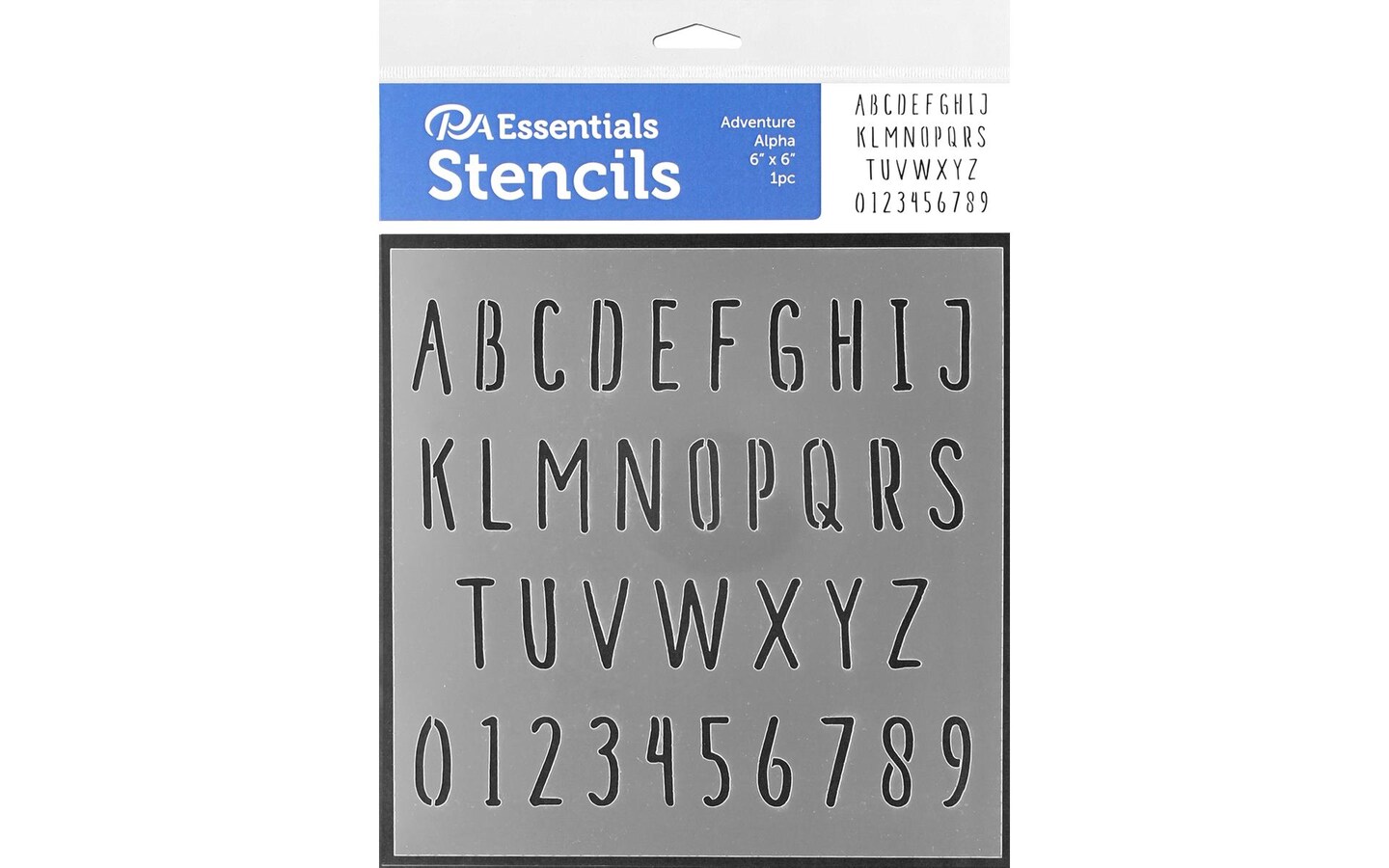 PA Essentials Stencil Adventure Alphabet for Painting on Wood, Canvas, Paper, Fabric, Wall and Tile, Reusable DIY Art and Craft Stencils for Painting, 6"x6" Inches