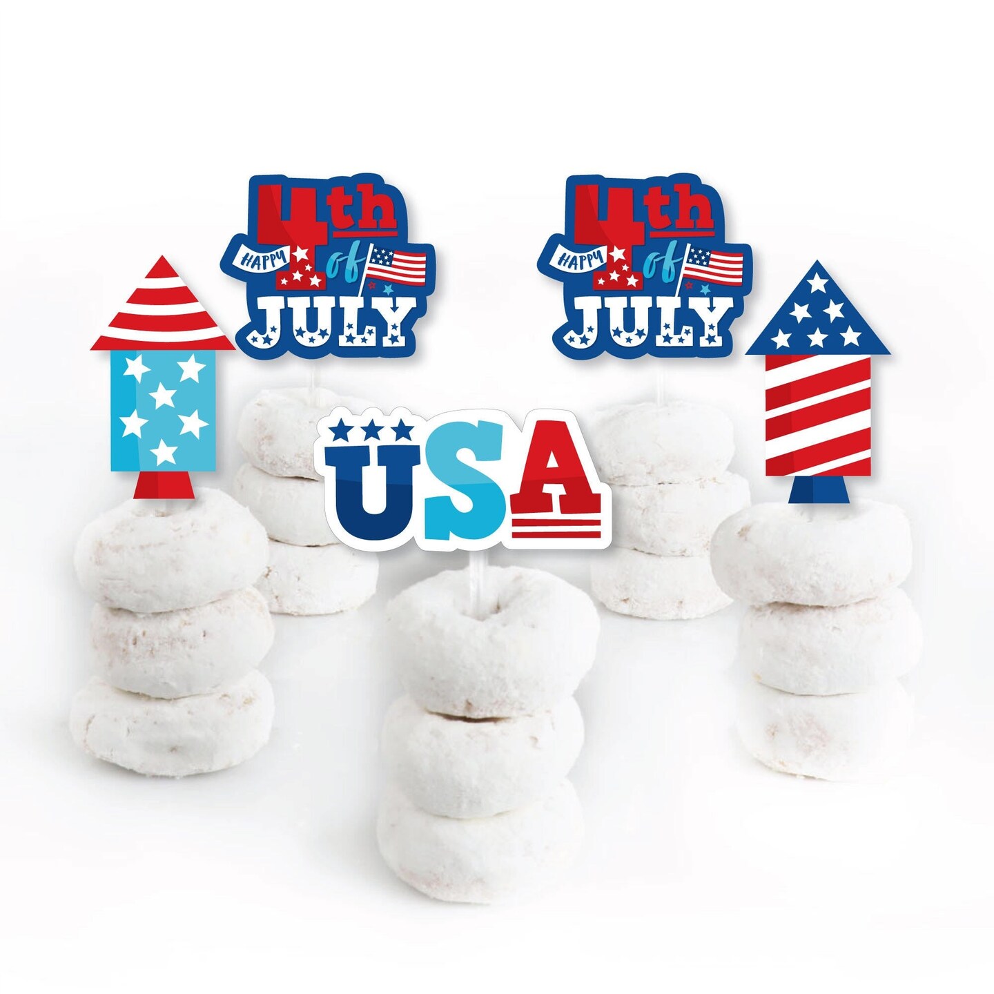 Big Dot of Happiness Firecracker 4th of July - Dessert Cupcake Toppers - Red, White and Royal Blue Party Clear Treat Picks - Set of 24