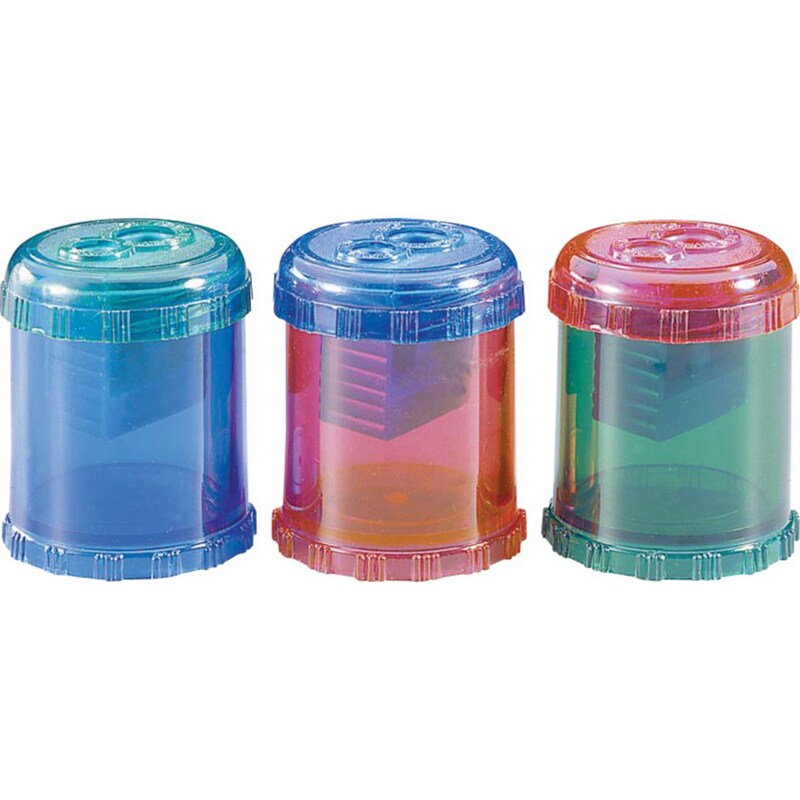 Plastic Manual Pencil and Crayon Sharpener, 2-Hole, Assorted Colors (No Color Choice)