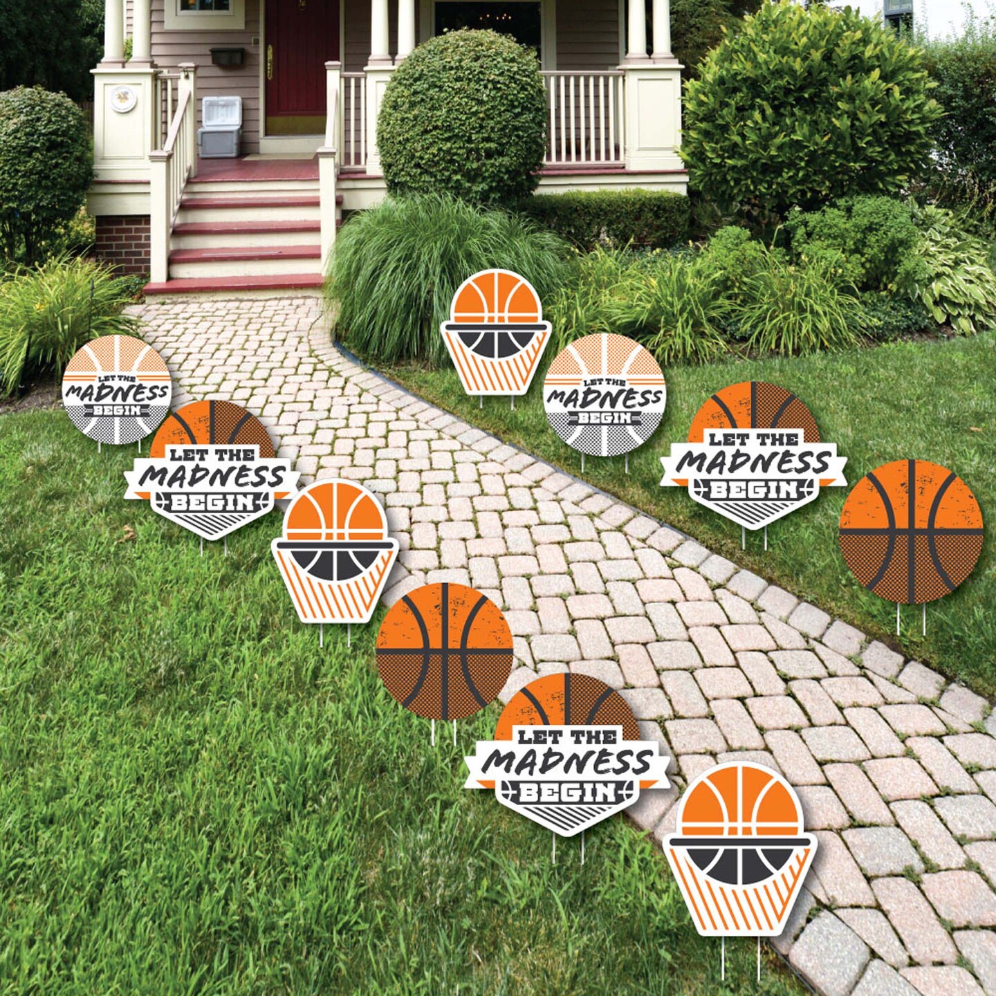 Big Dot of Happiness Basketball - Let The Madness Begin - Lawn Decorations - Outdoor College Basketball Party Yard Decorations - 10 Piece