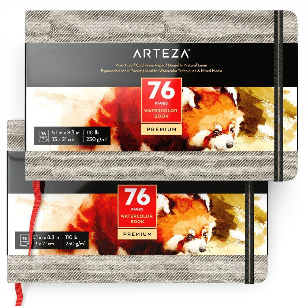 Arteza Hardcover Watercolor Paper Pad, Heavyweight Cold-Pressed Paper,  5.1x8.3, 76 Pages - 2 Pack