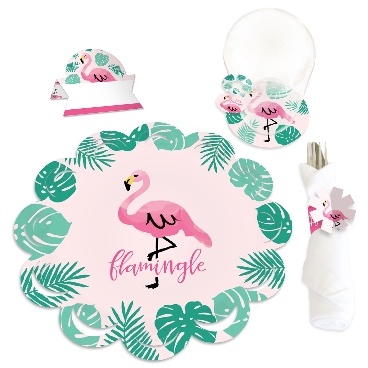 Big Dot of Happiness Pink Flamingo - Tropical Summer Party Paper Charger and Table Decorations - Chargerific Kit - Place Setting for 8