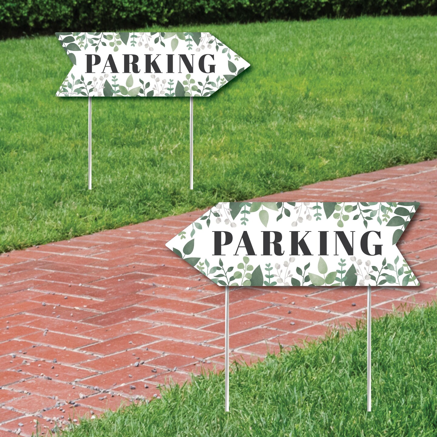 Big Dot of Happiness Boho Botanical Wedding Parking Signs - Greenery Wedding Sign Arrow - Double Sided Directional Yard Signs - Set of 2 Parking Signs