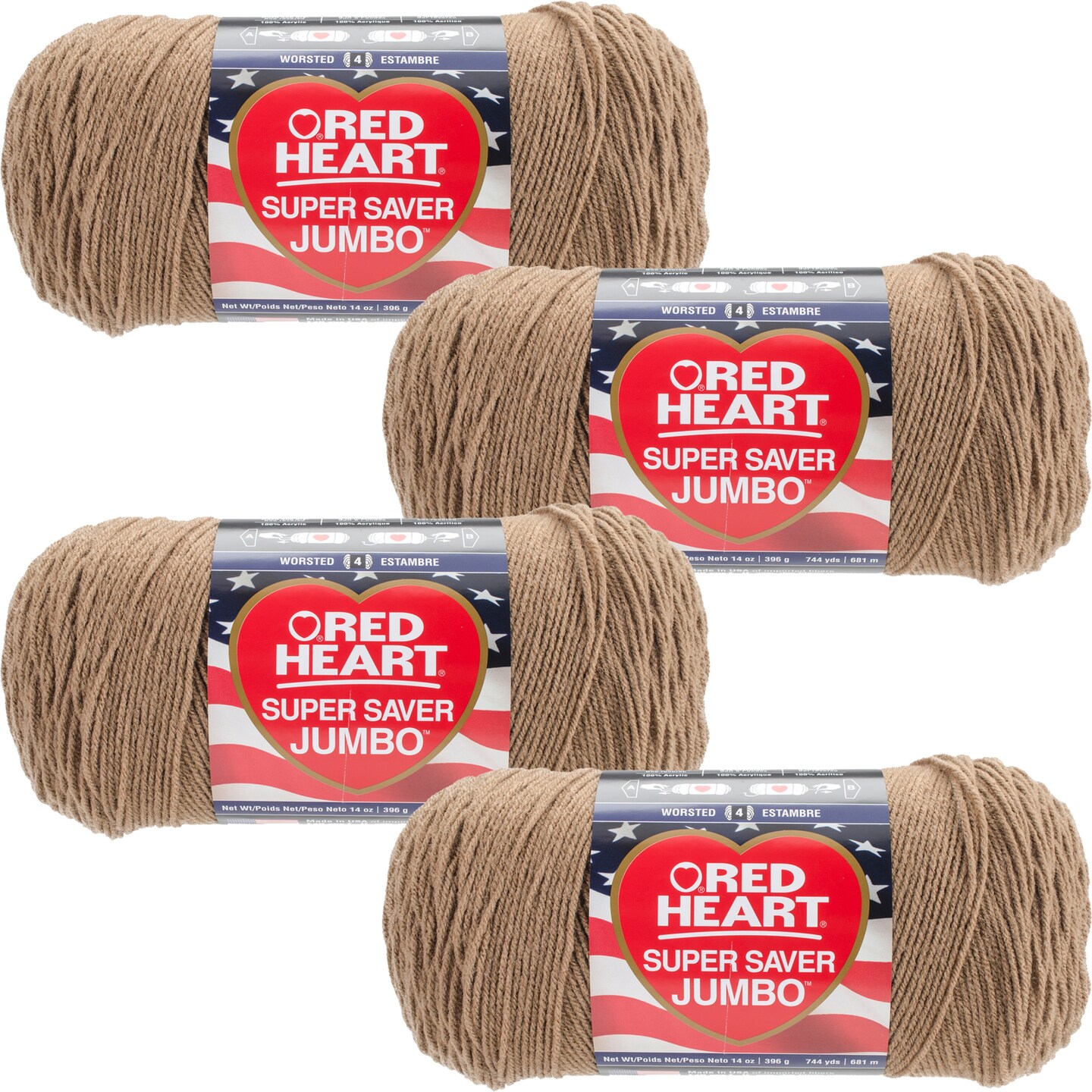 Multipack of 4 - Red Heart Super Saver Jumbo Yarn-Cafe Latte