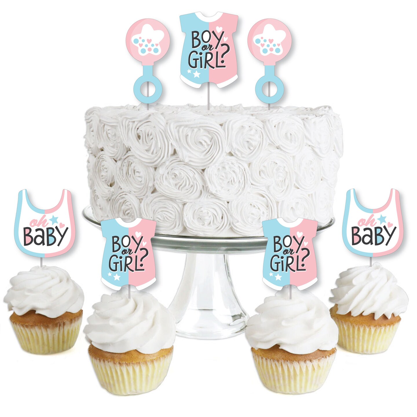 Big Dot of Happiness Baby Gender Reveal - Dessert Cupcake Toppers - Team Boy or Girl Party Clear Treat Picks - Set of 24
