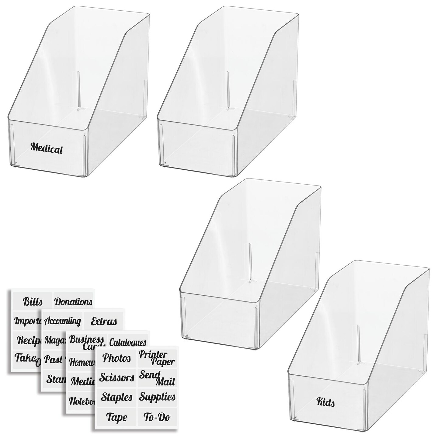 mDesign Plastic Storage Bin for Office + 32 Adhesive Labels