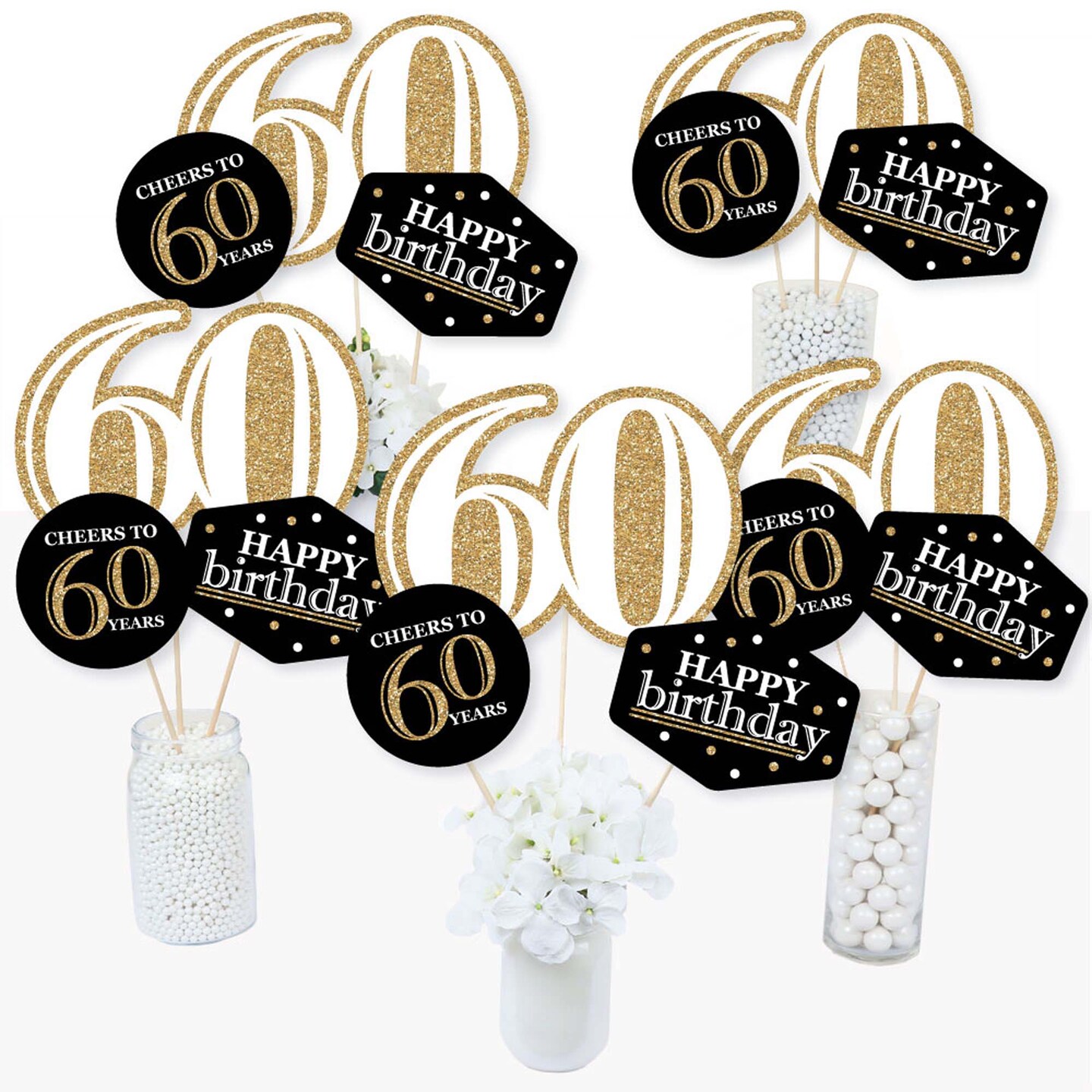 Big Dot Of Happiness Adult 60th Birthday Gold Birthday Party Centerpiece Sticks Table