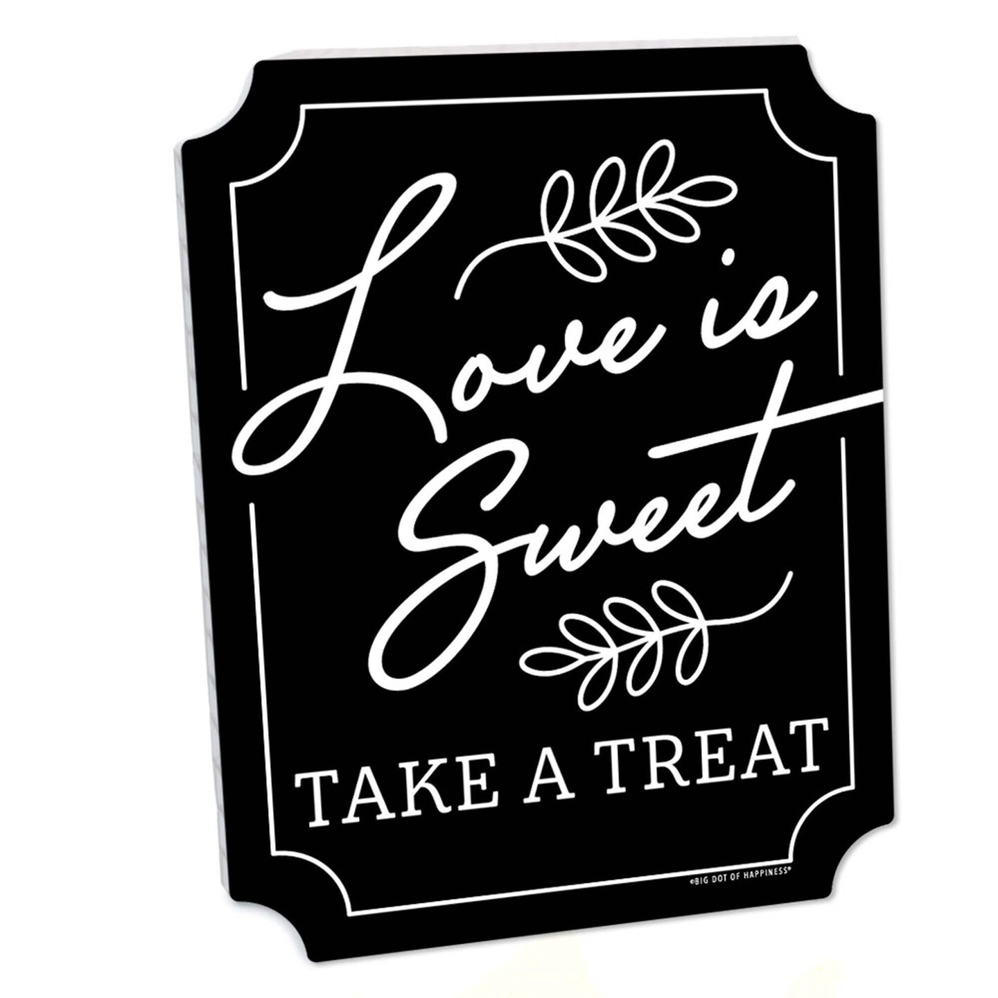 Big Dot of Happiness Love is Sweet Sign - Wedding Cake &#x26; Dessert Table Decor - Printed on Sturdy Plastic - 10.5 x 13.75&#x22; Black Sign with Stand - 1 Pc