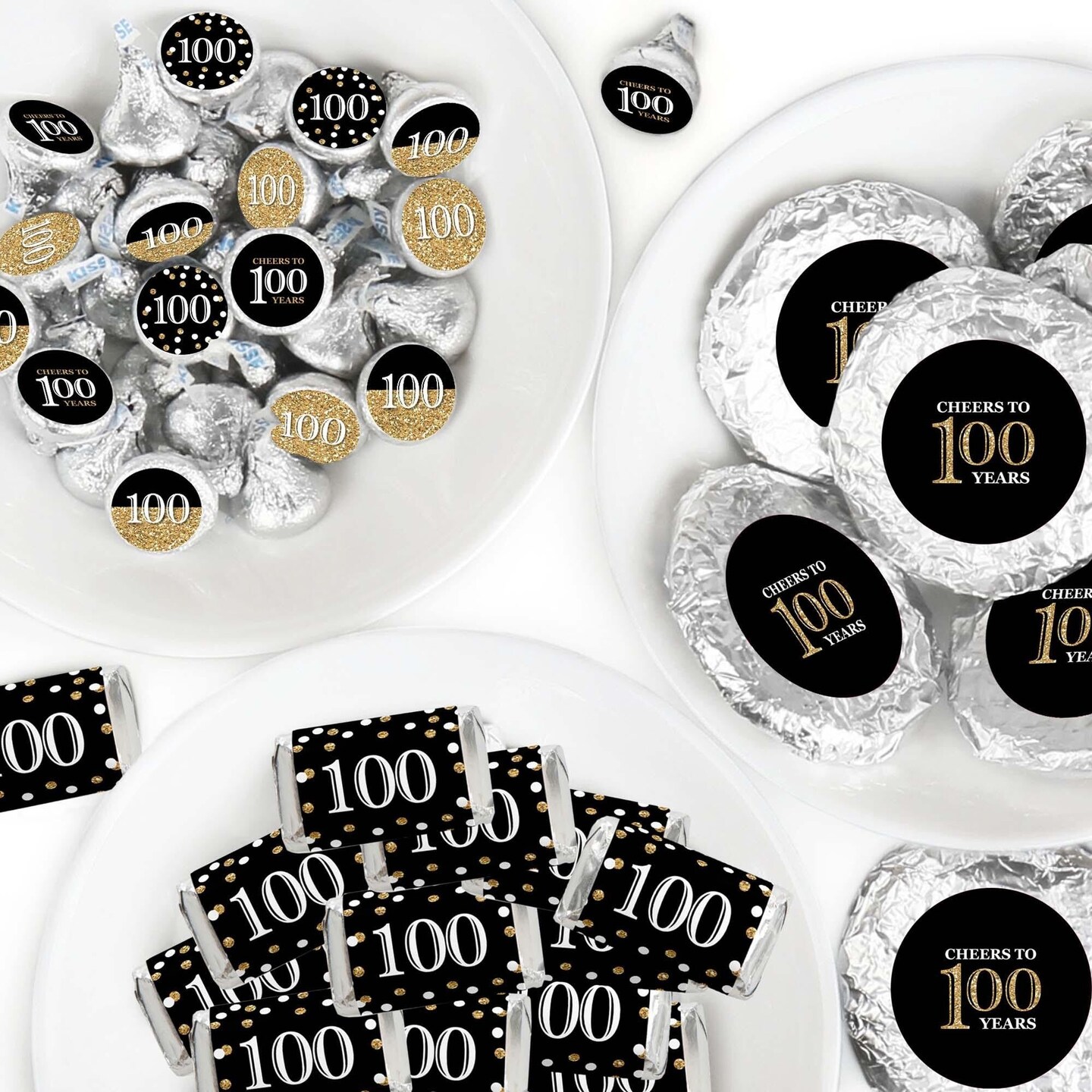Big Dot of Happiness Adult 100th Birthday - Gold - Birthday Party Candy Favor Sticker Kit - 304 Pieces