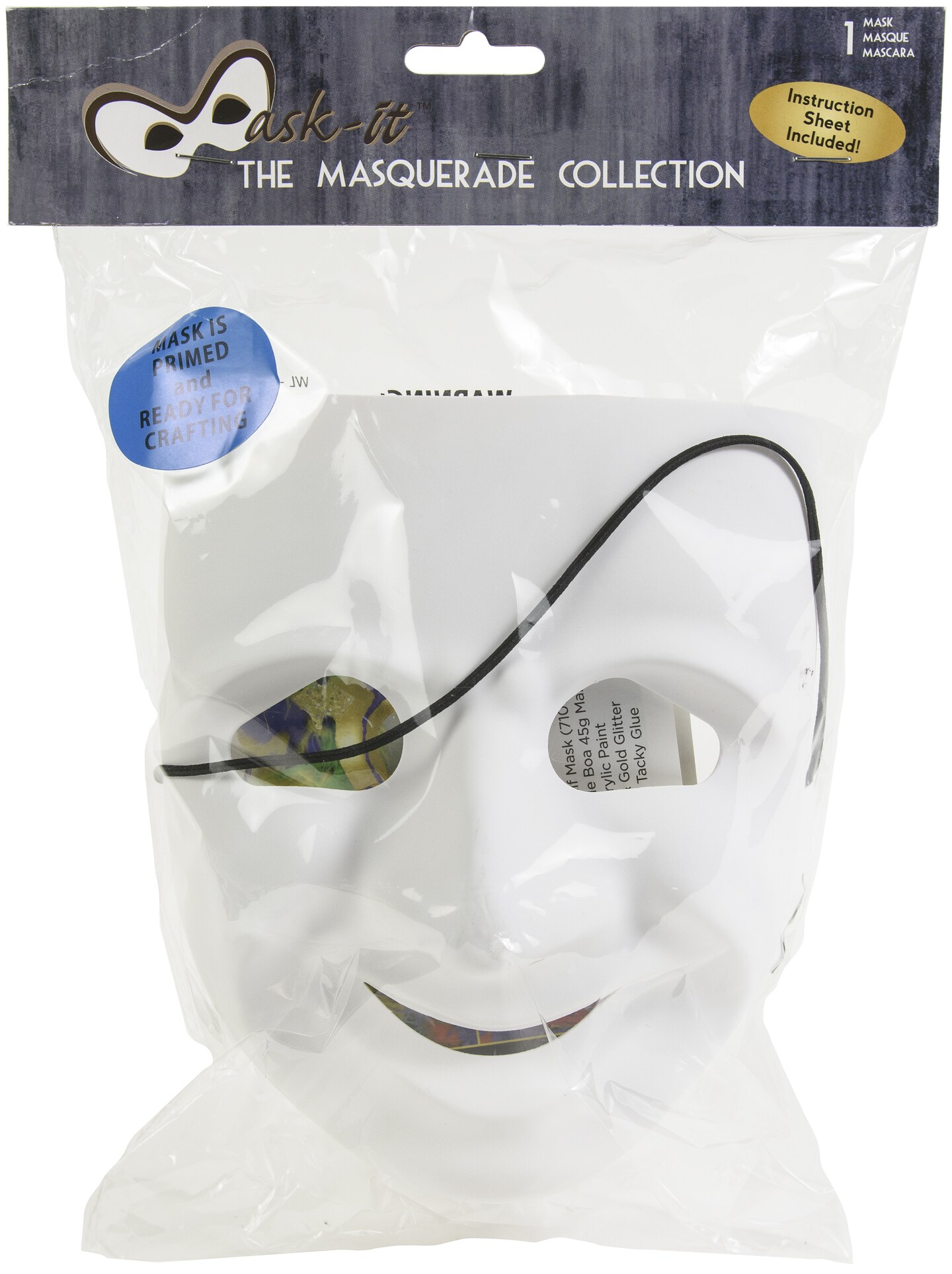 Mask-It Comedy Mask W/Elastic Cord 7.75&#x22;-White