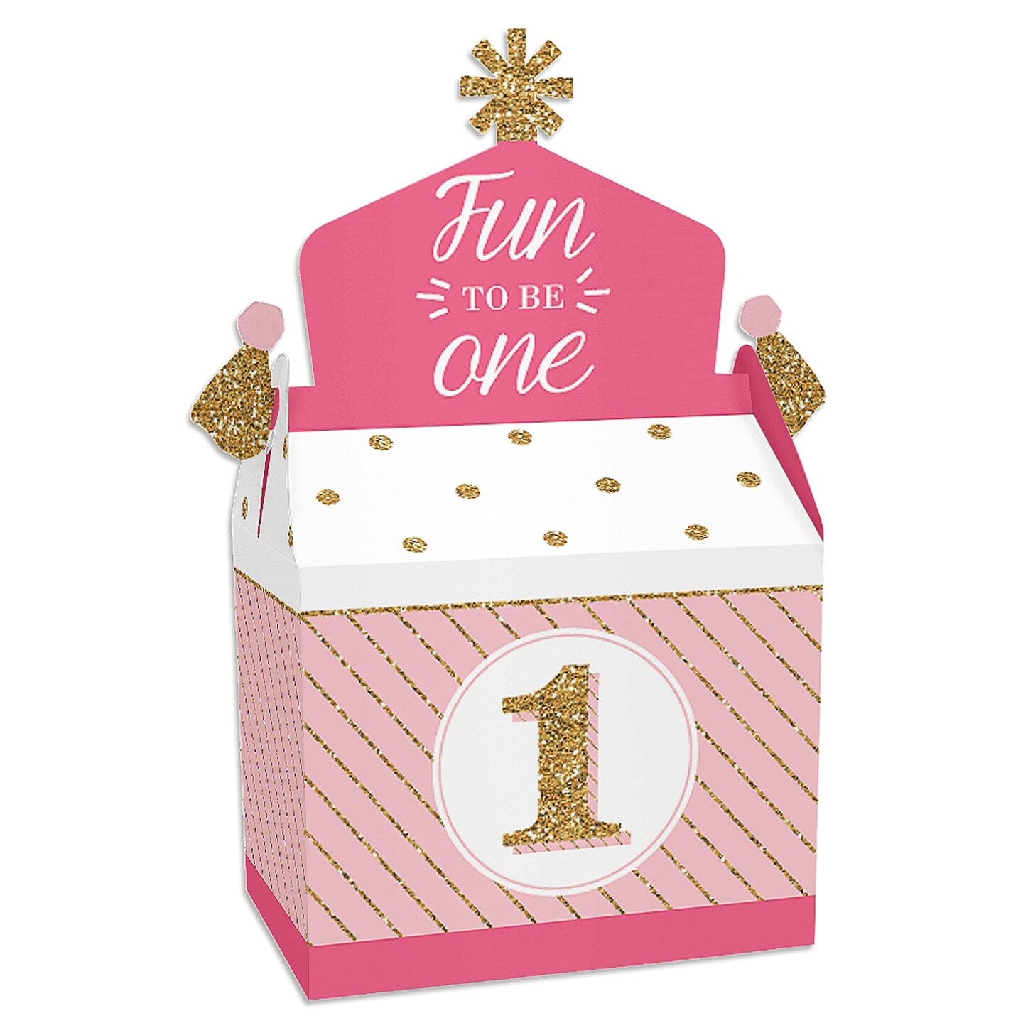 Big Dot of Happiness 1st Birthday Girl - Fun to be One - Treat Box Party Favors - First Birthday Party Goodie Gable Boxes - Set of 12