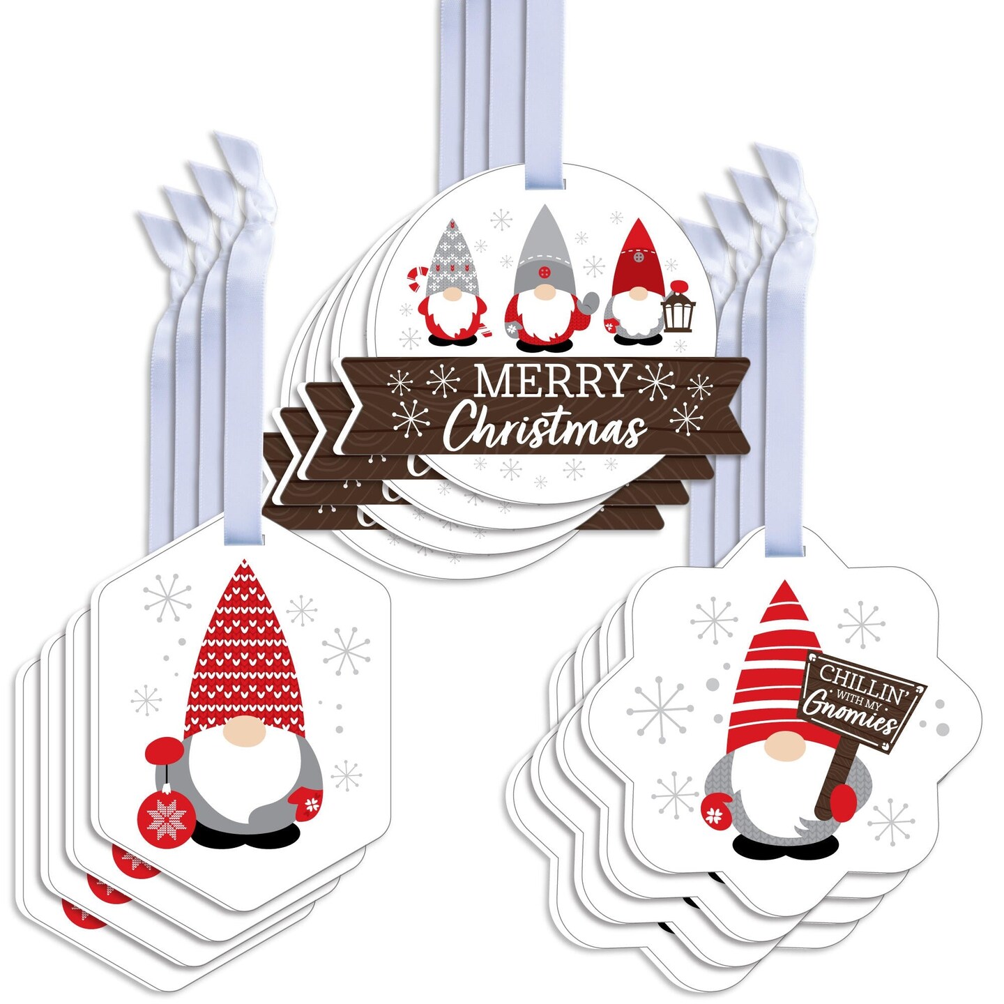 Big Dot of Happiness Christmas Gnomes - Assorted Hanging Holiday Party Favor Tags - Gift Tag Toppers - 12 Ct