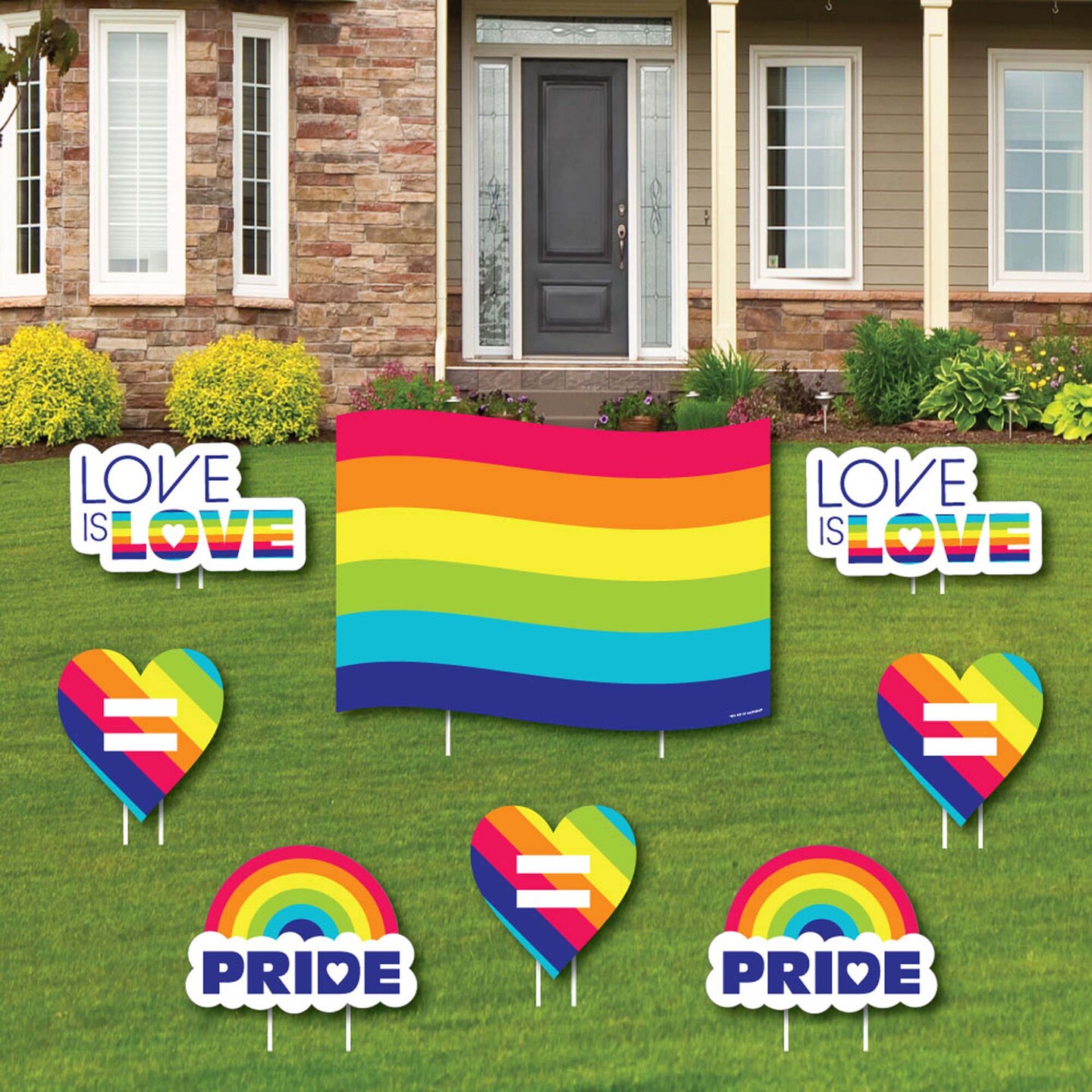 Big Dot of Happiness Love is Love - Pride - Yard Sign and Outdoor Lawn Decorations - Rainbow Party Yard Signs - Set of 8