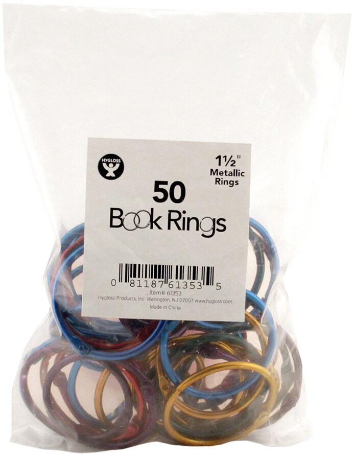 Half Inch Book Rings Book Rings 50/Pkg-Assorted Metallic 1.5