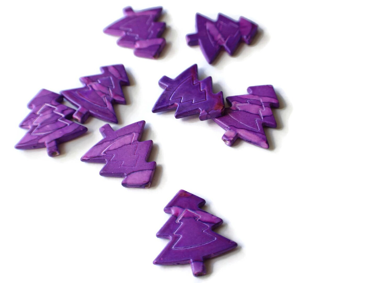 8 32mm Purple Plastic Pine Tree Beads - Christmas Tree Beads