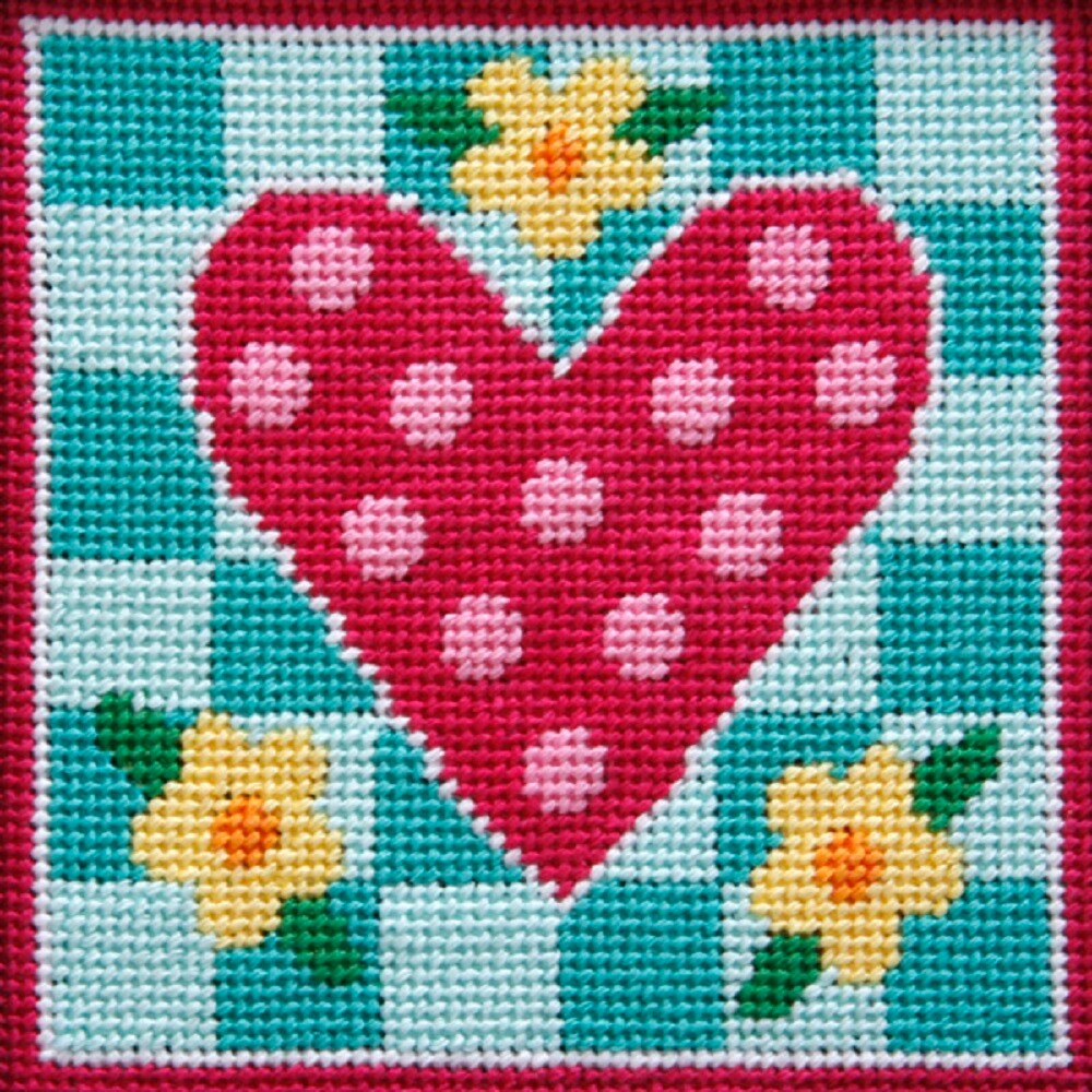 Polka Dot Heart - Needlepoint Kit