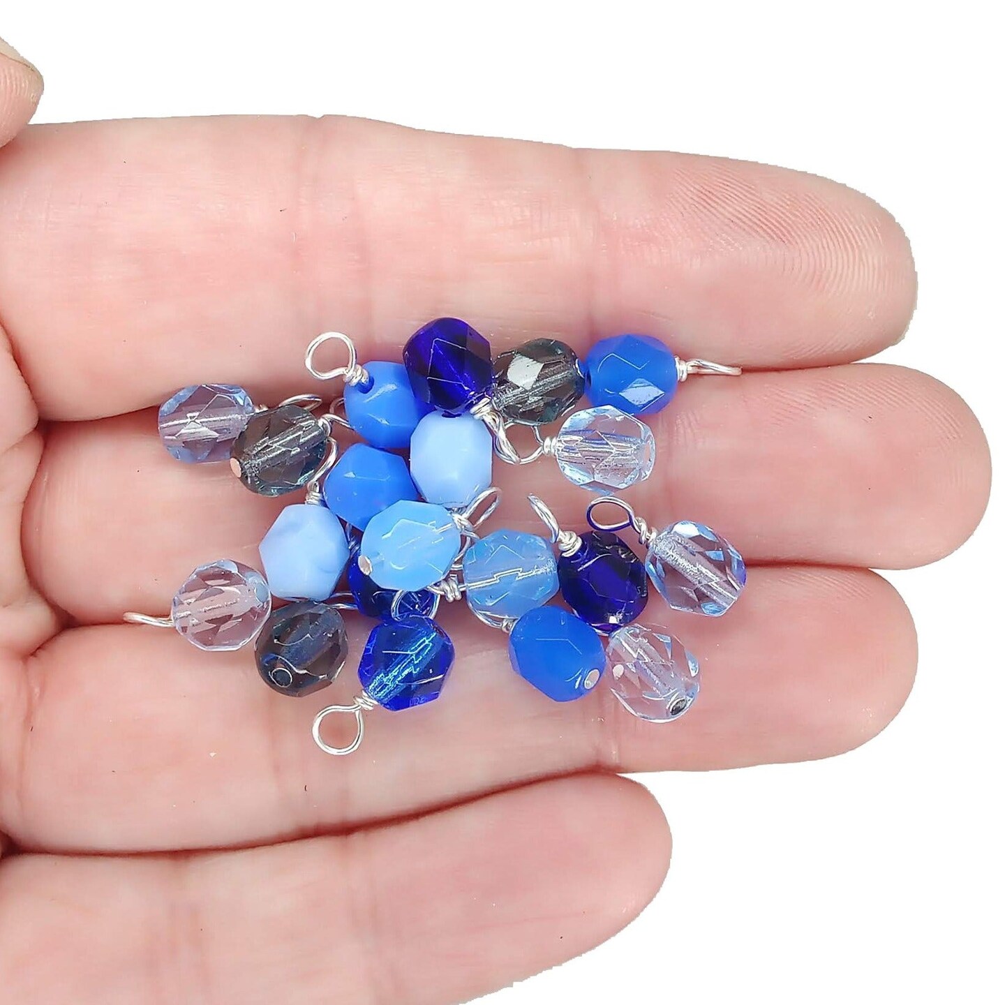 Blue Czech Glass Bead Charms, 6mm Faceted Bead Dangle Charms, 10 pieces, Adorabilities