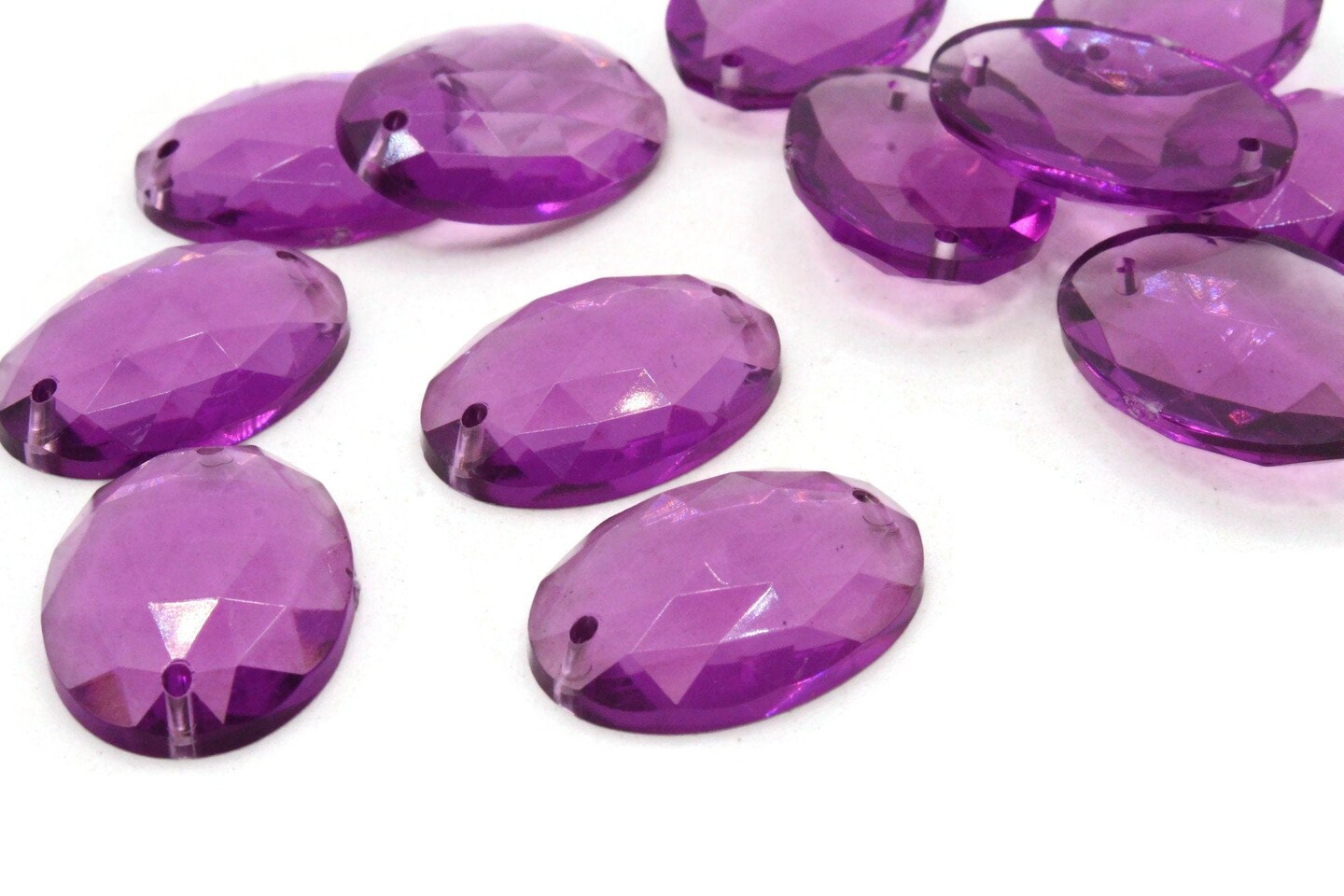 8 25mm Faceted Oval Clear Purple Sew On Vintage Plastic Cabochons