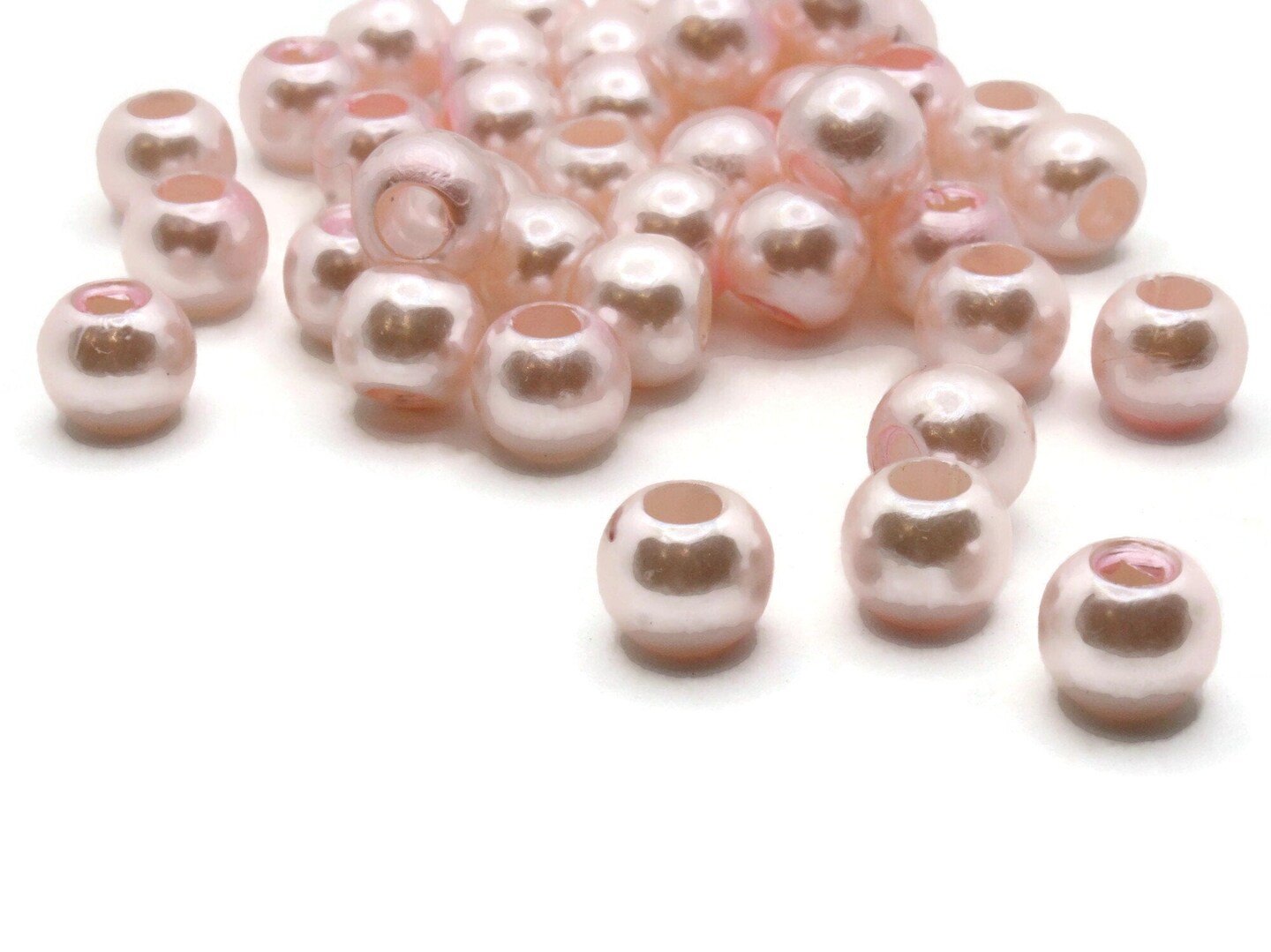 40 12mm Large Hole Blush Pink Plastic Pearl Beads