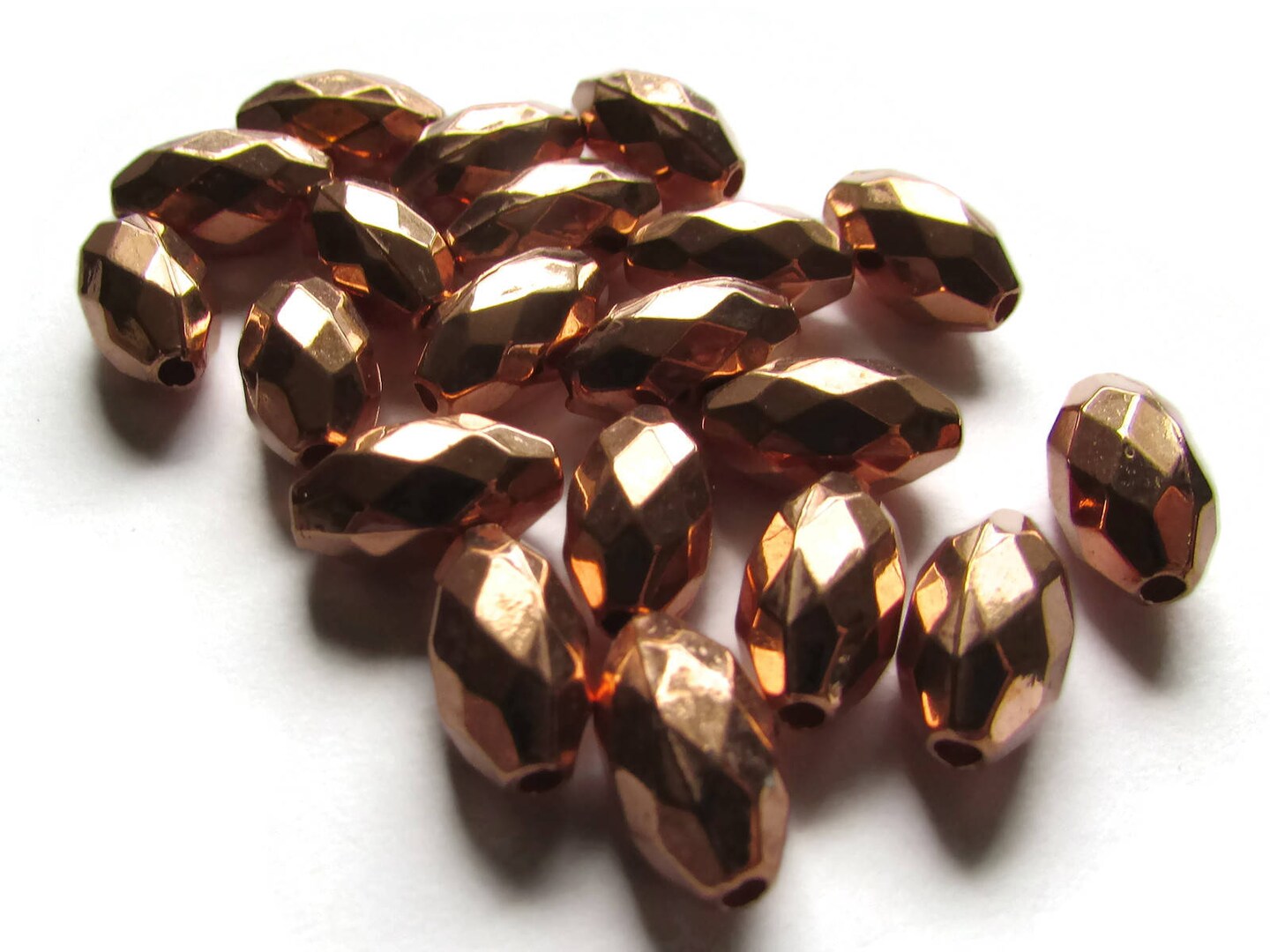 20 13mm Vintage Red Copper Faceted Oval Beads Copper Plated Plastic Beads Vintage Loose Beads