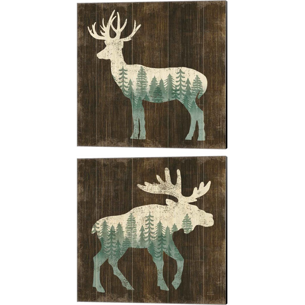 Simple Living Deer &#x26; Moose Silhouette by Michael Mullan 14&#x22; x 14&#x22; Canvas Wall Art (Set of 2)