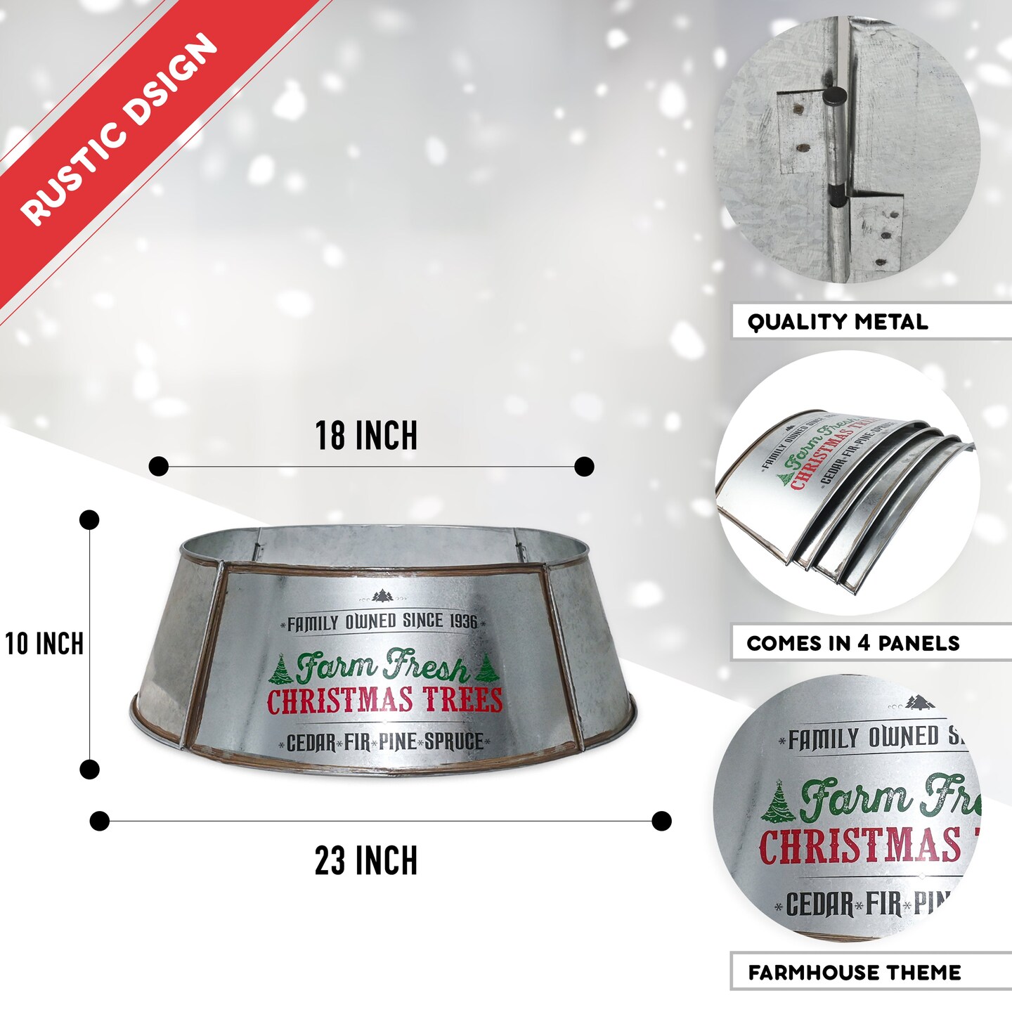 Ornativity Metal Christmas Tree Collar - 18" Galvanized Tin Metal Rustic Bucket Base Skirt for Xmas Holiday Tree Bottom