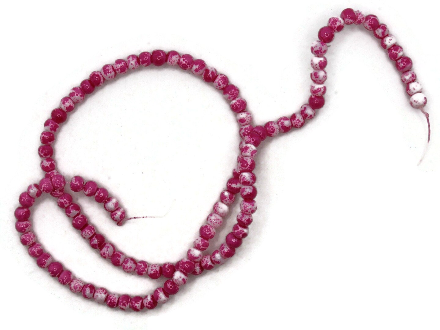 100 4mm White with Pink Splatter Paint Smooth Round Glass Beads
