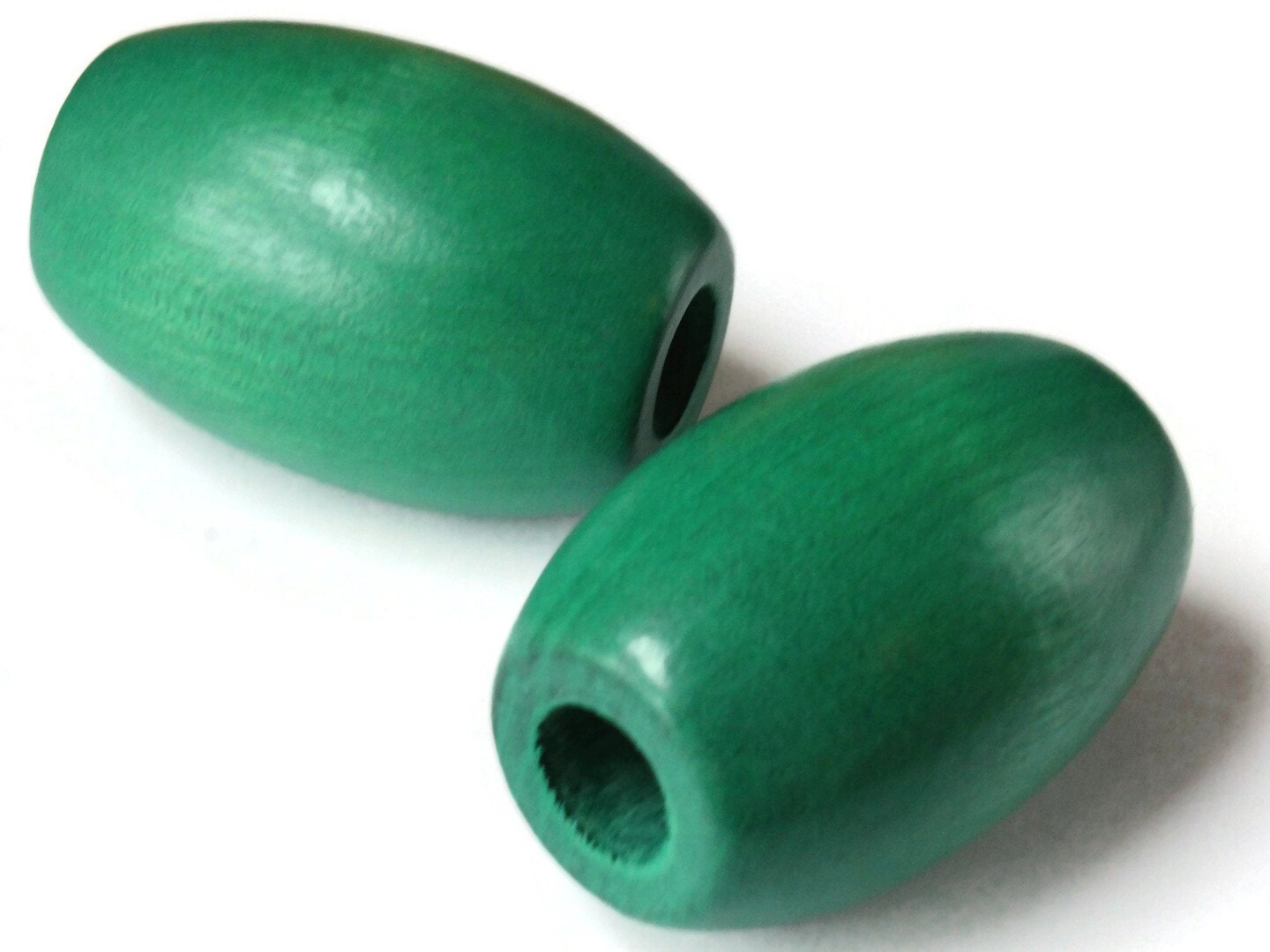 2 53mm Ridiculously Huge Green Wooden Barrel Beads - Vintage Macrame Beads