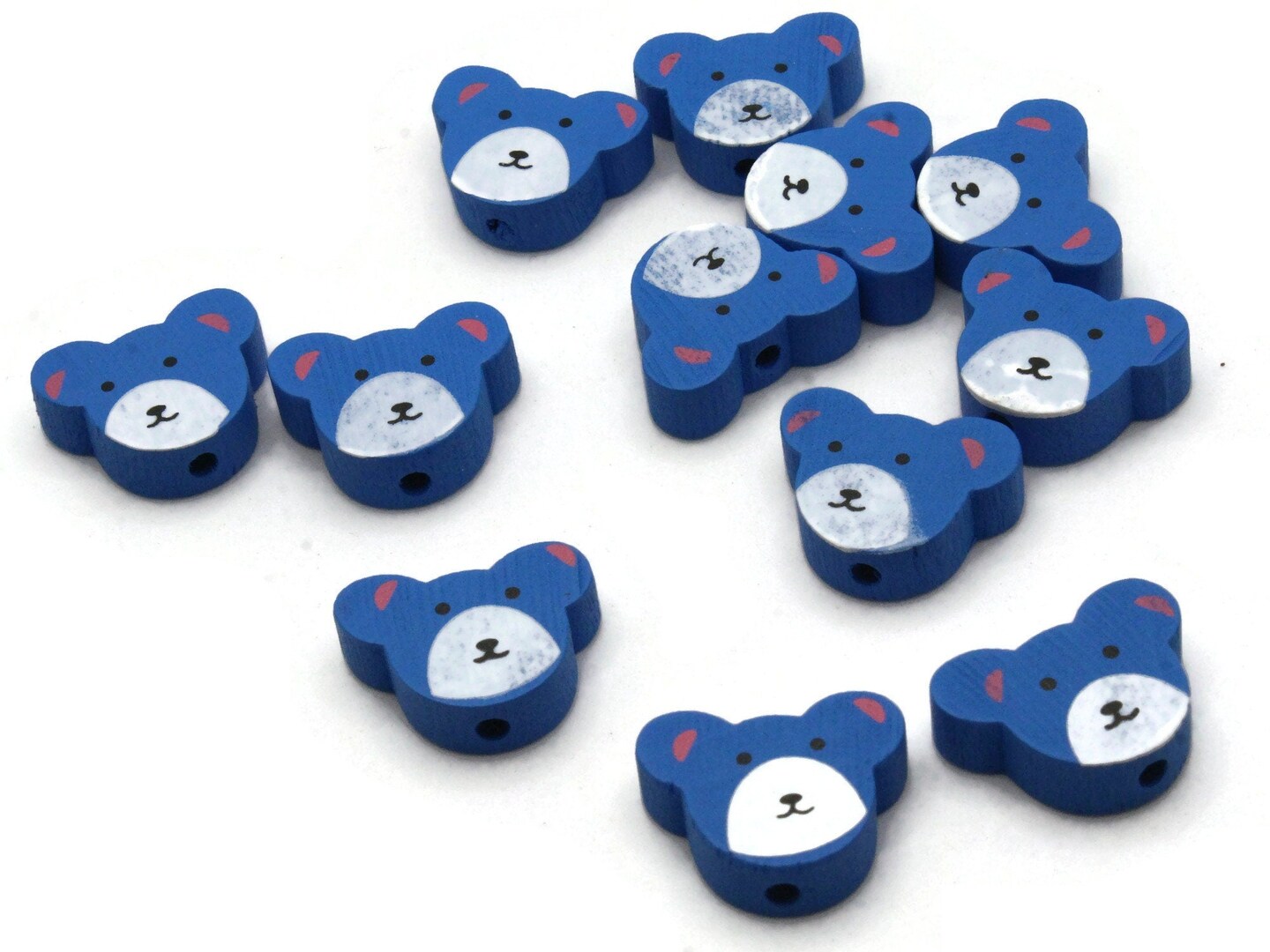 12 15mm Blue Wooden Teddy Bear Beads