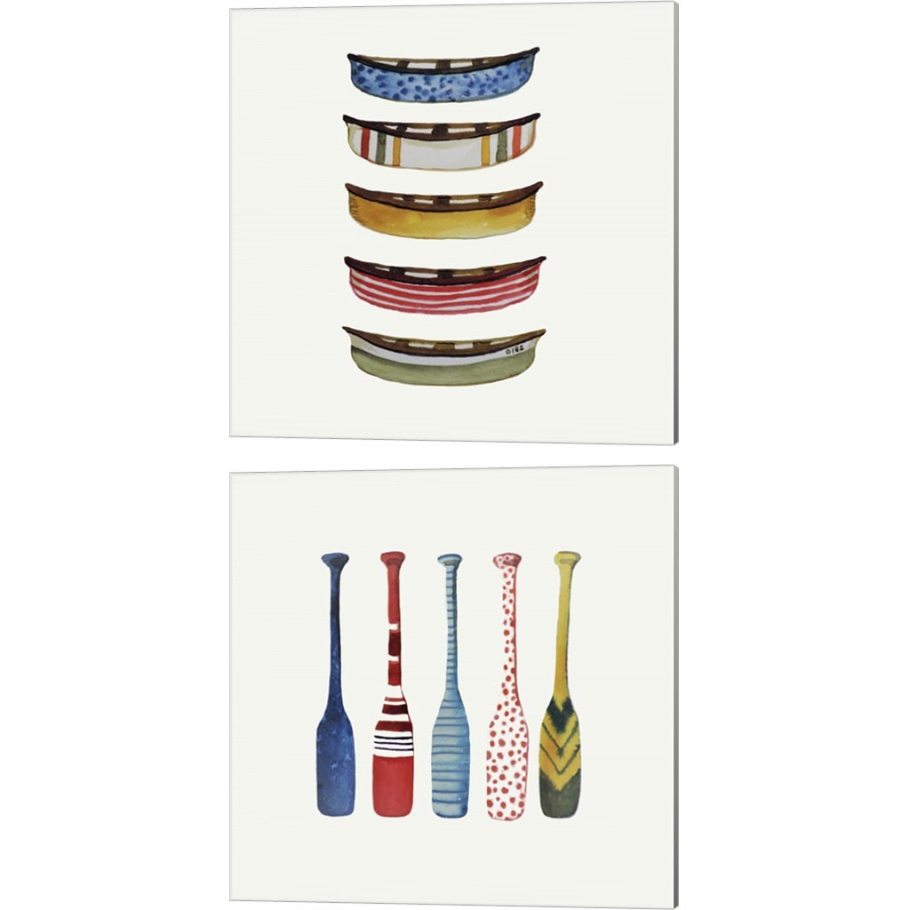 Canoe &#x26; Paddle by Sylvie Demers 14&#x22; x 14&#x22; Canvas Wall Art (Set of 2)