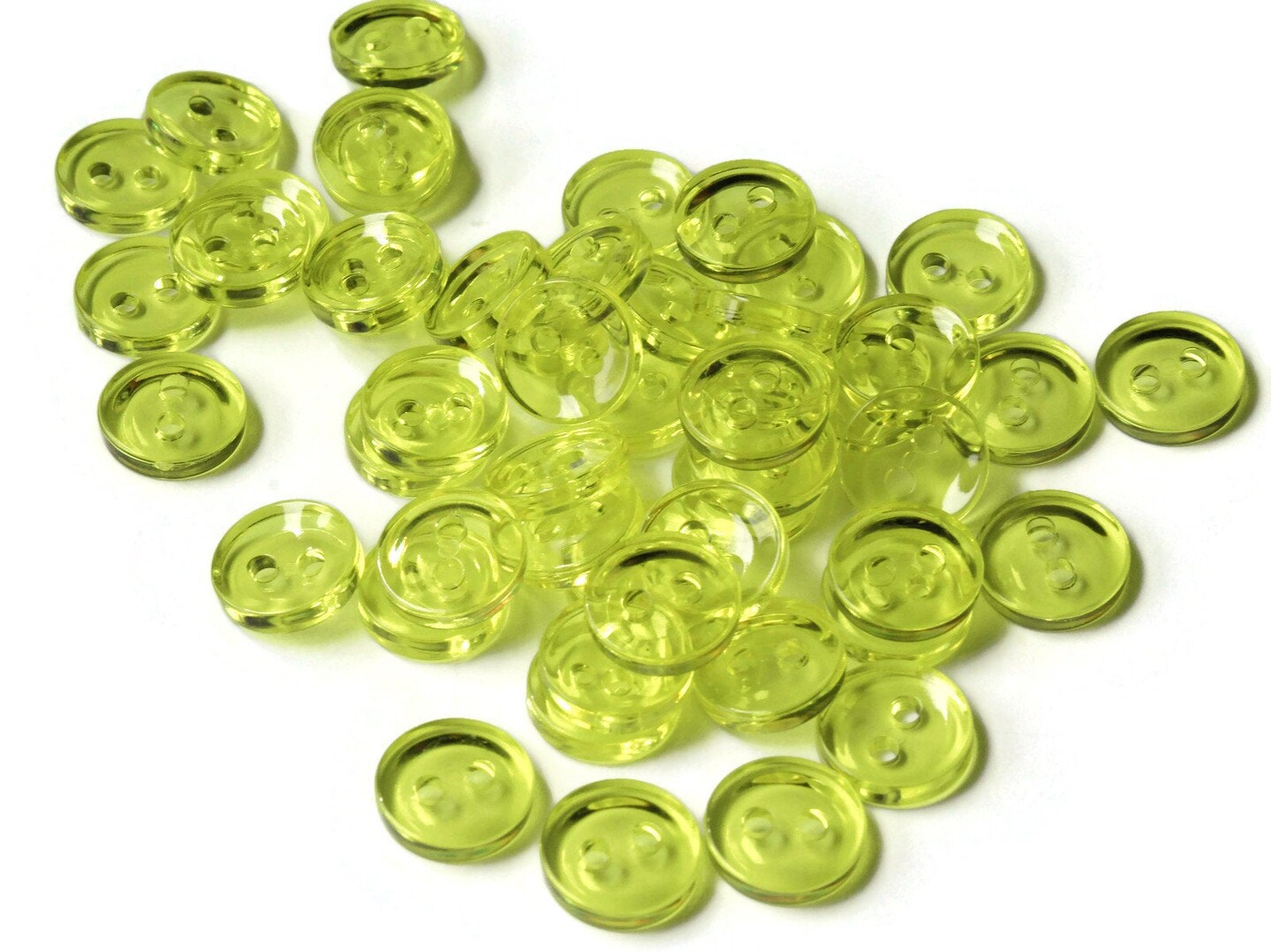 50 11mm Clear Light Yellow Flat Round Plastic Two Hole Buttons