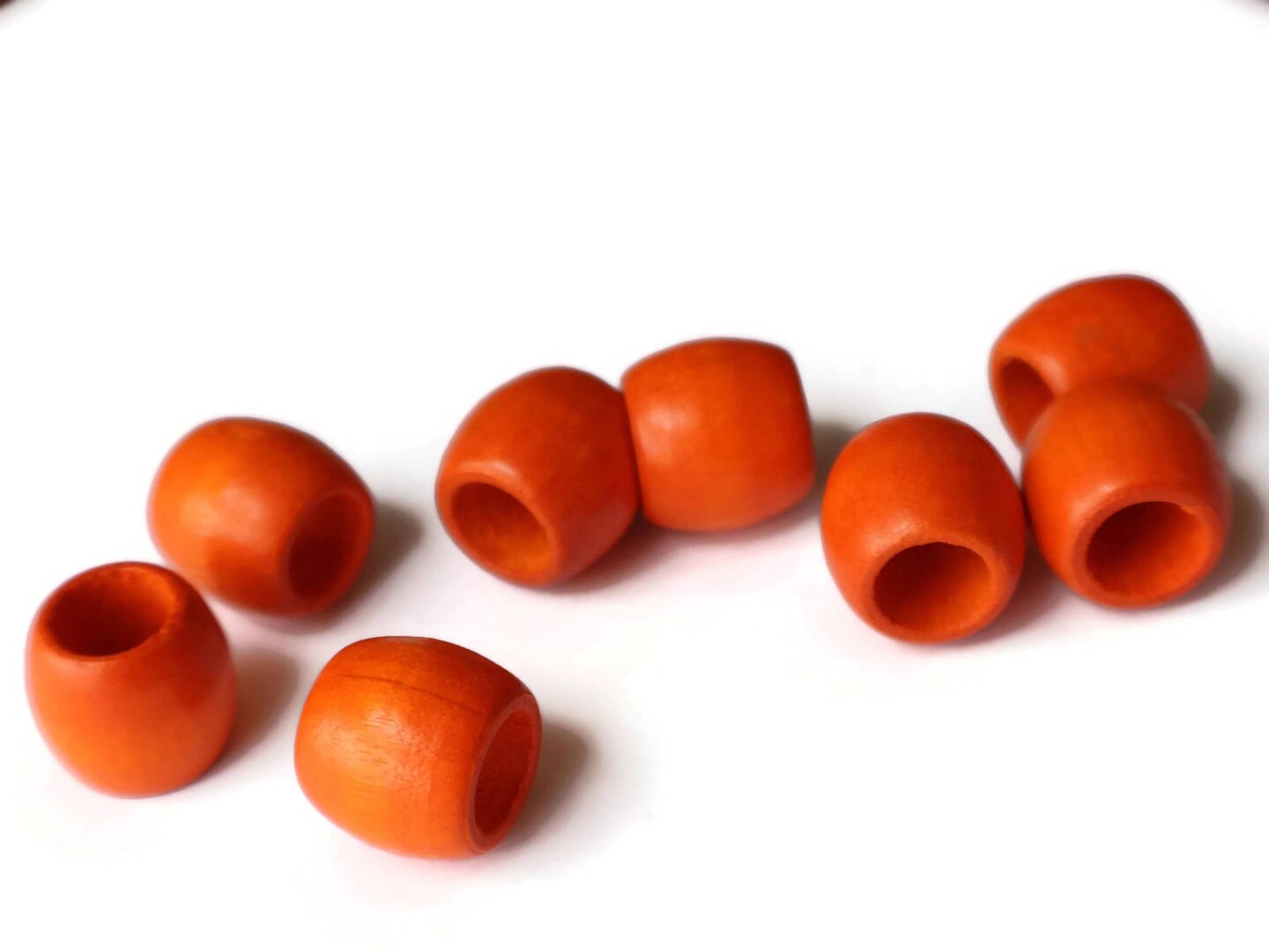 8 17mm Wooden Barrel Beads Large Hole Orange Vintage Wood Beads