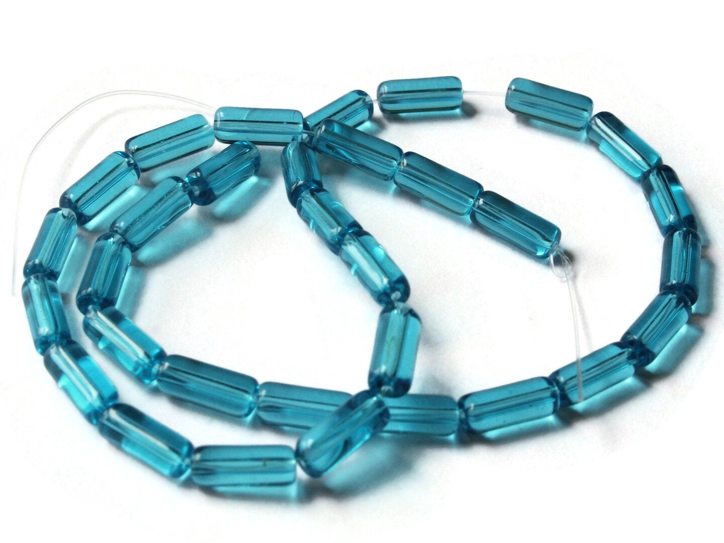 10mm Turquoise Blue Glass Tube Beads Transparent Beads 12.5 Inch Bead Strand Loose Beads
