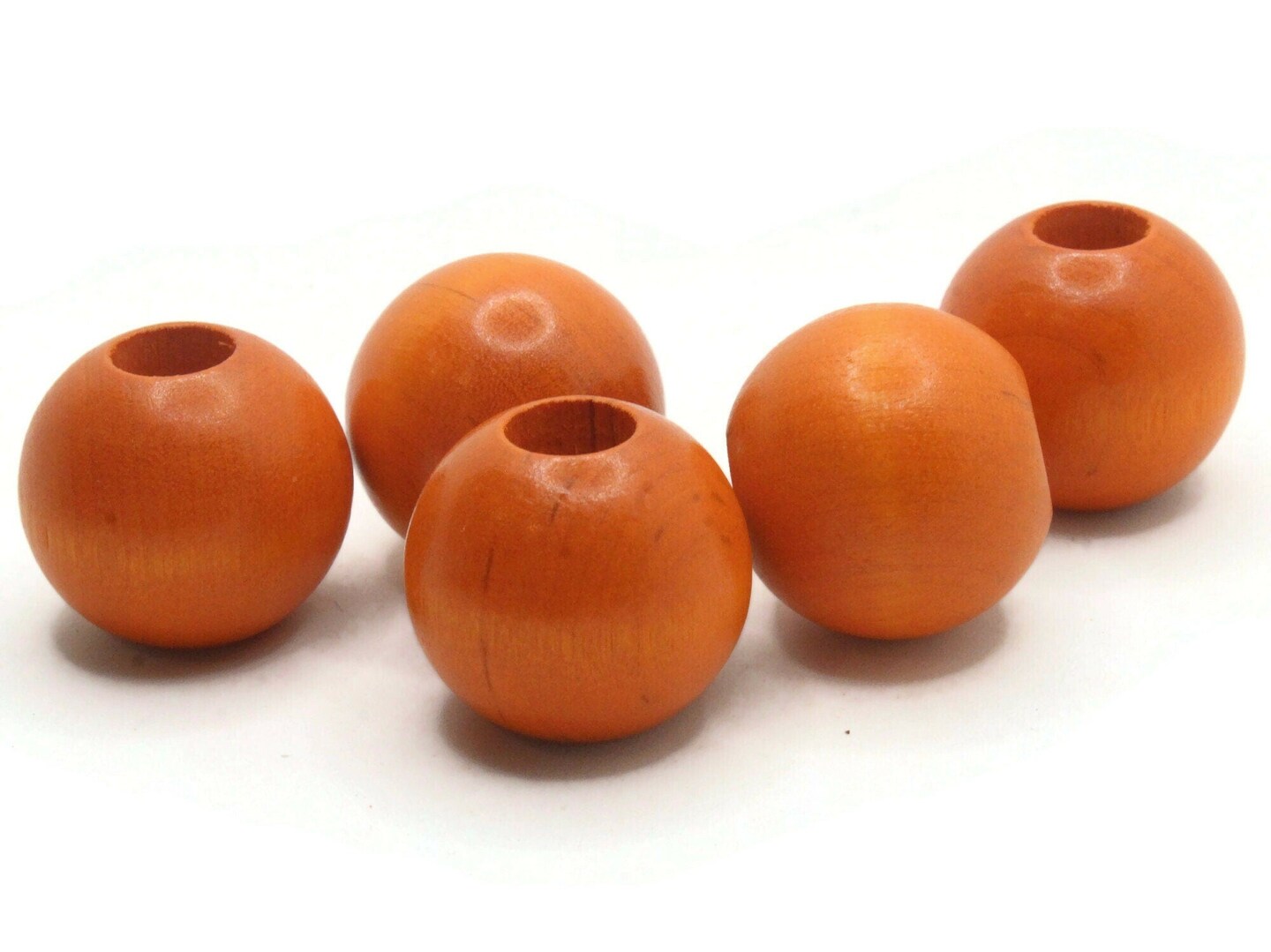 5 25mm Round Orange Vintage Wood Beads - Large Hole Macrame Beads