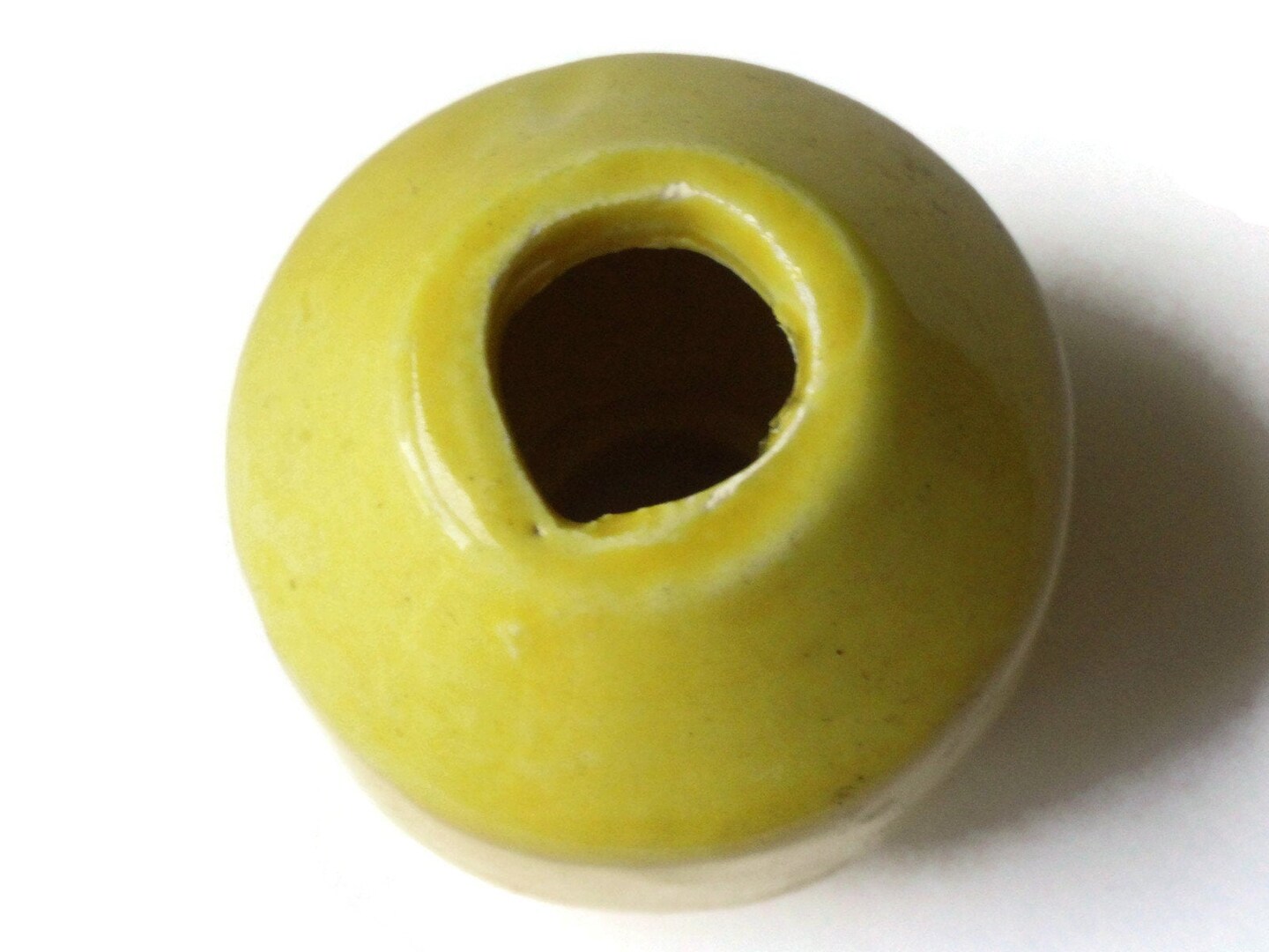 31mm Yellow Banded Round Bead Vintage Macrame Ceramic Porcelain Beads bXZ1 bC2