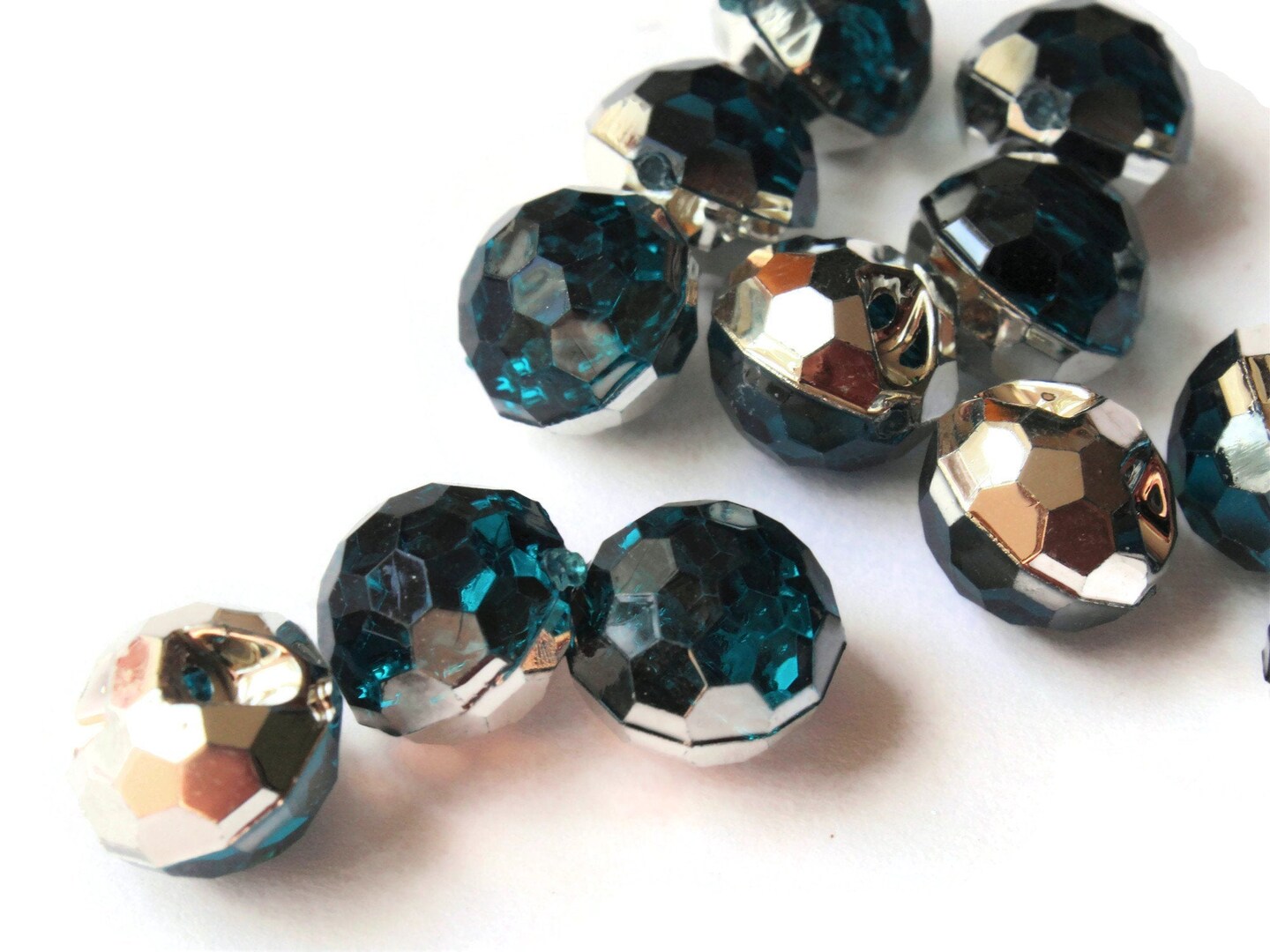 14 12mm Emerald Green Button Teal Acrylic Buttons Faceted Round Shank Buttons