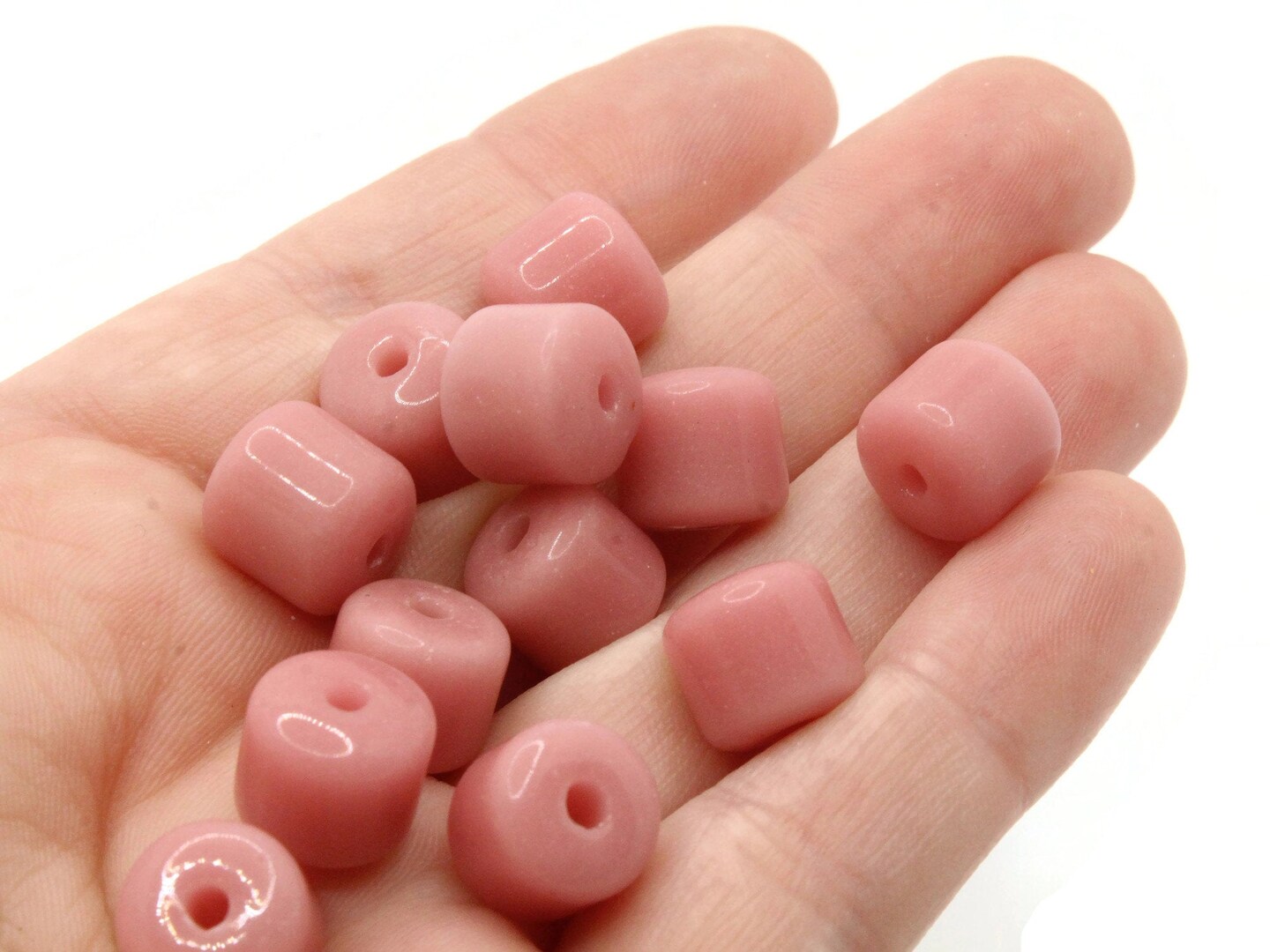 15 10mm Vintage Pink Glass Tube Beads