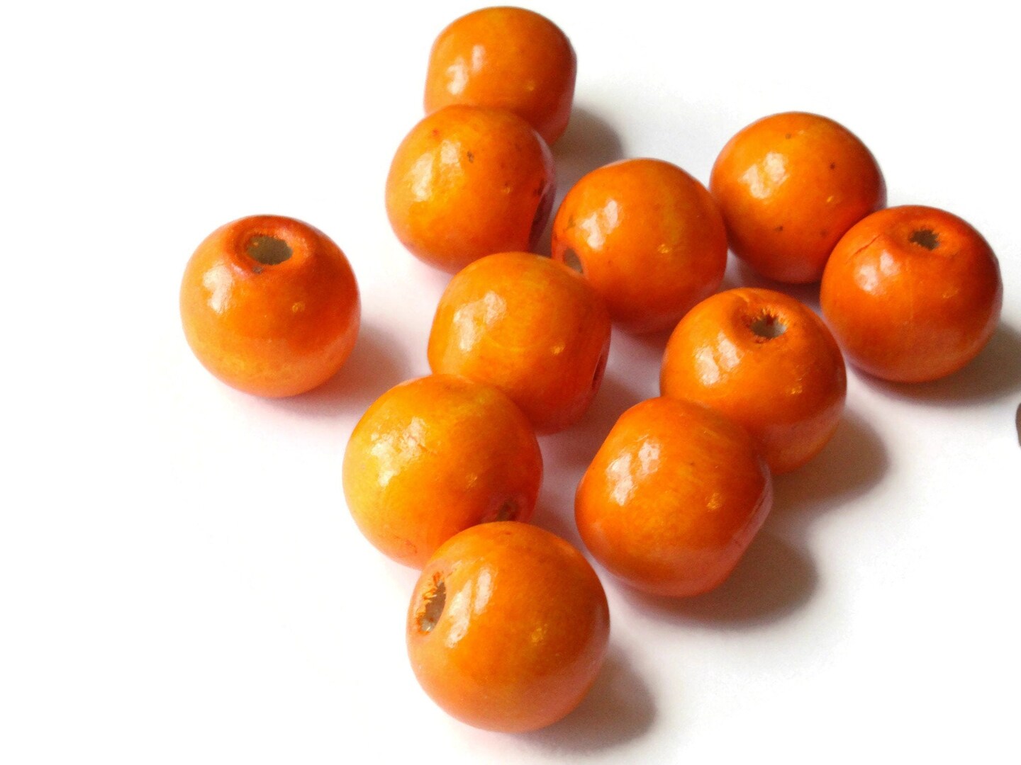 12 19mm x 17mm Round Orange Wood Beads Large Hole Wooden Ball Beads